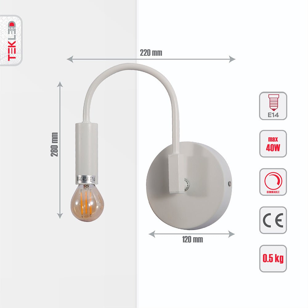 Tehcnical specifications and dimensions of Matte White Swan Wall Light with E14 Fitting
