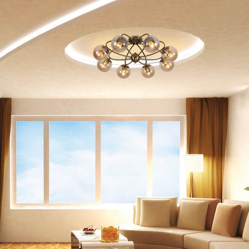 More interior usage of Textured Amber Globe Antique Brass Semi Circle Arm Semi Flush Ceiling Light | TEKLED 159-17760