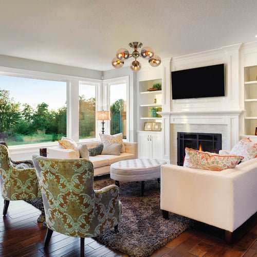 More interior usage of Amber Globe Glass Antique Brass Metal Wood Body Vintage Retro Molecule Ceiling Light with E27 Fittings | TEKLED 159-17780