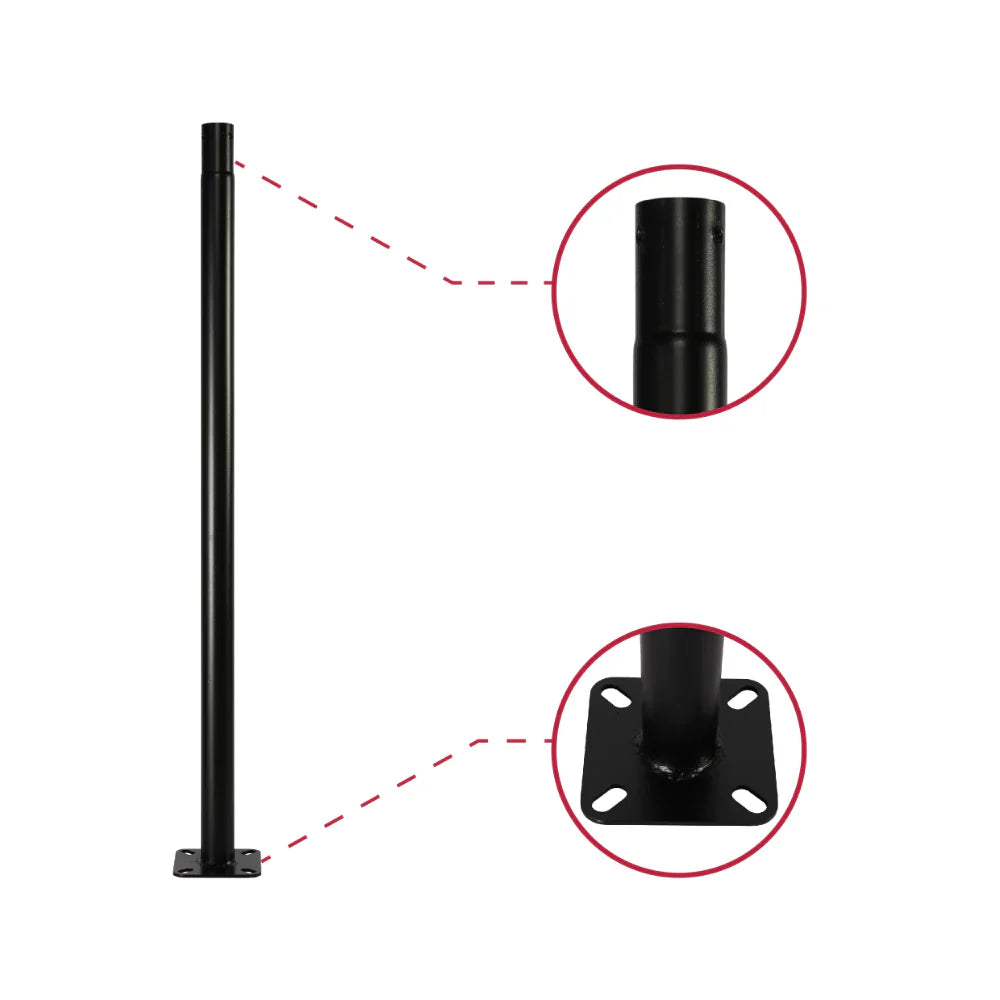 Flush ground mounting and top part has been showed for 2.5m 8.2ft light pole for solar area light