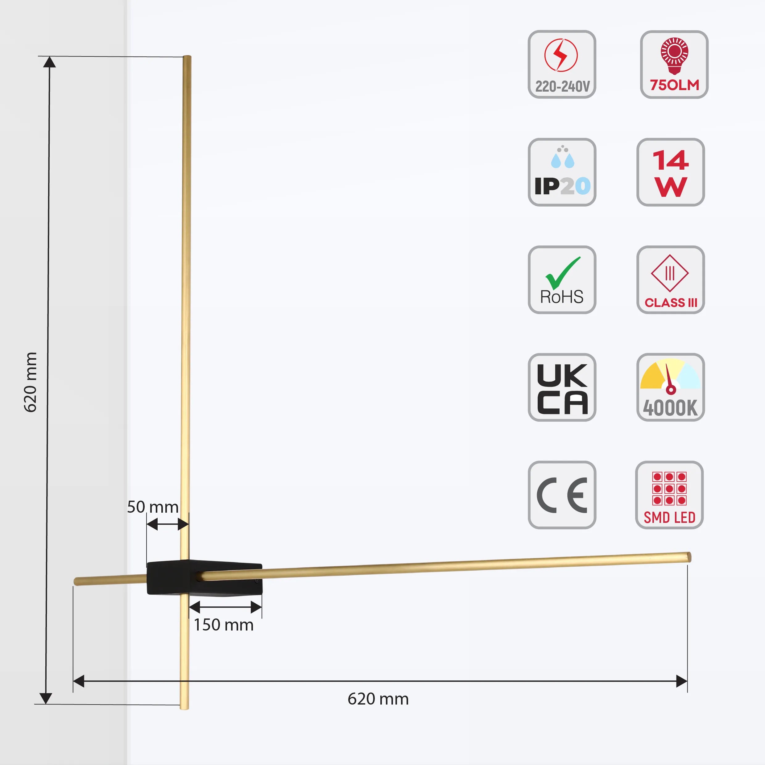 3-Arm Gold & Black Modern Wall Light Fixture