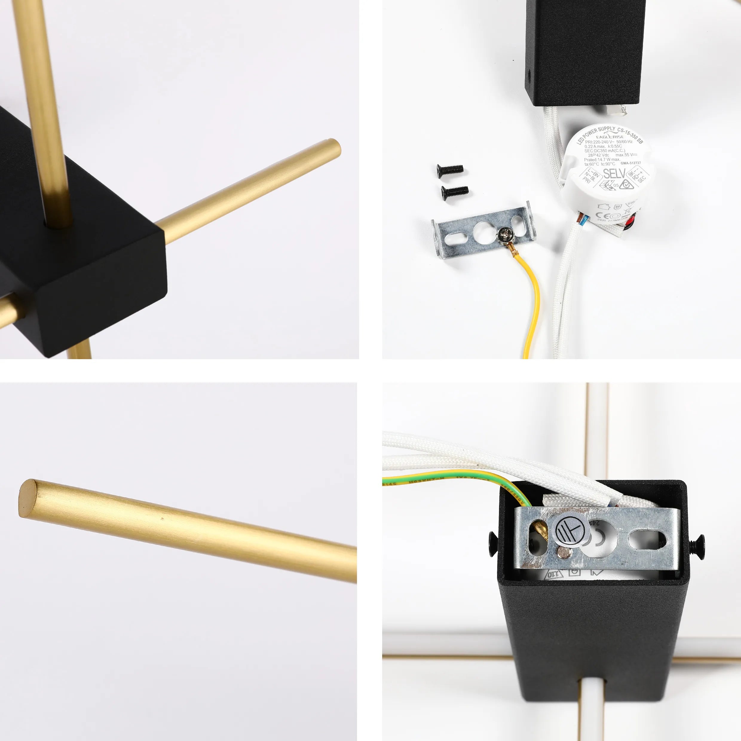 3-Arm Gold & Black Modern Wall Light Fixture