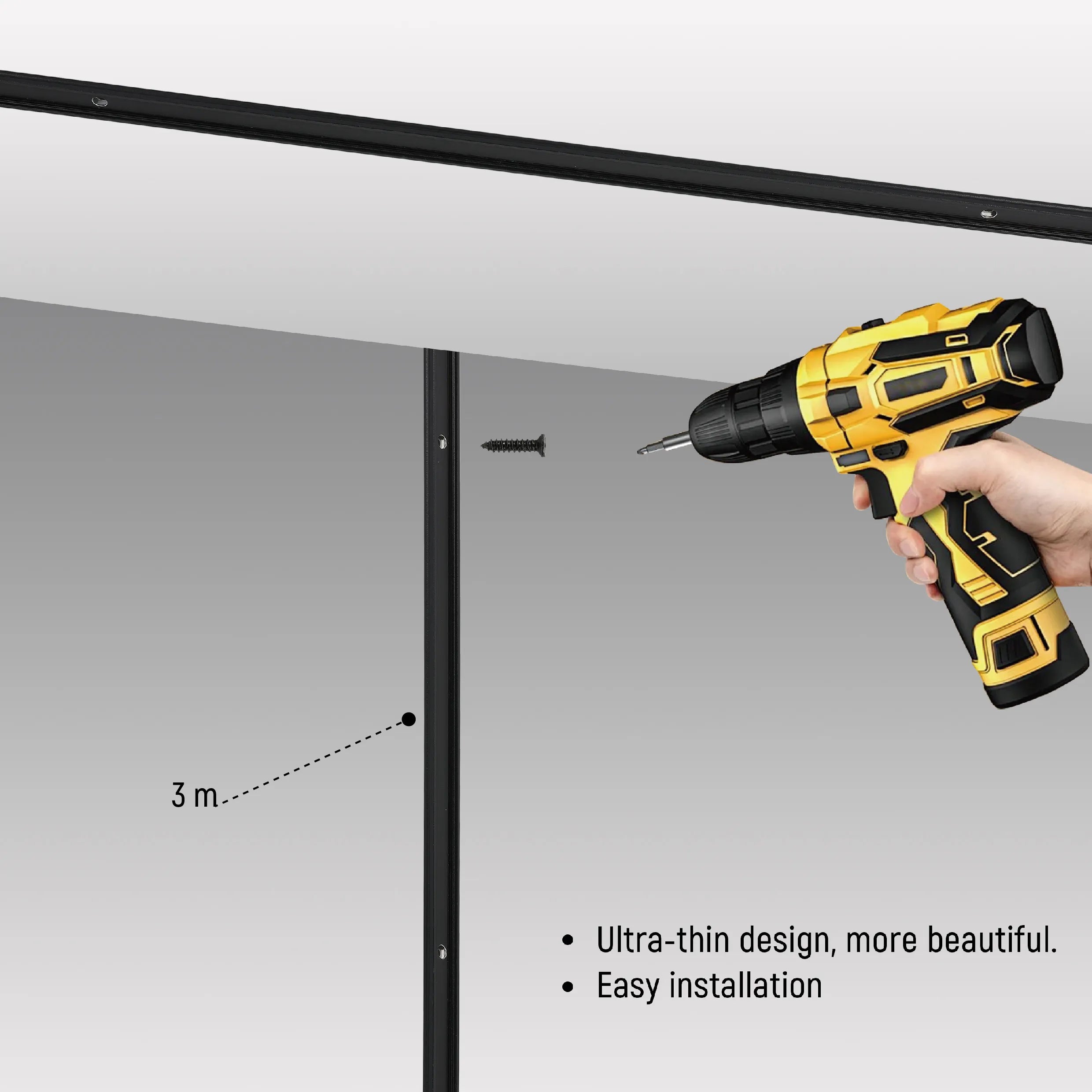 3m Black Aluminium Magnetic Track Light Profile