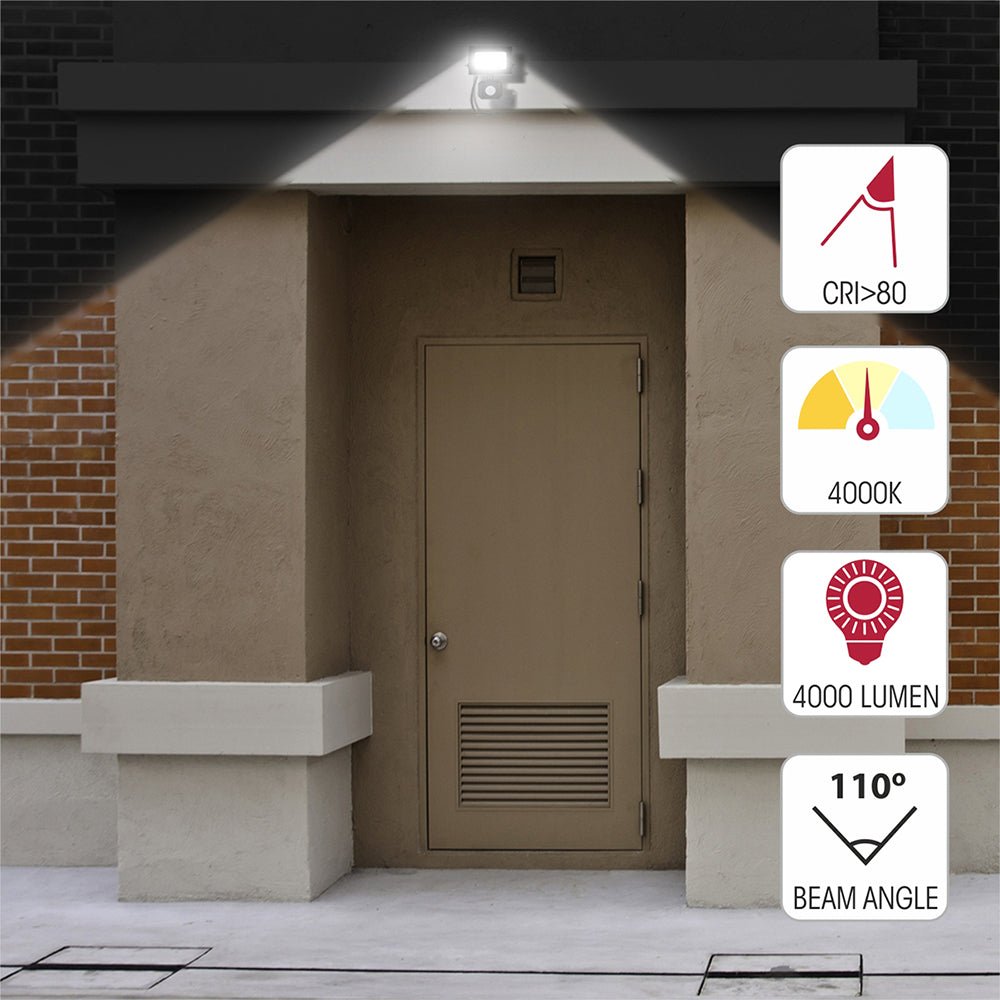 Illustration of beam angle and brightness of Pegasus Flood Light with PIR Motion Sensor 50W 4000K Cool White IP65