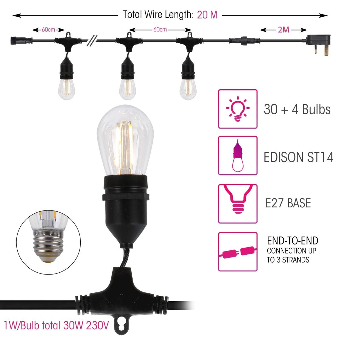 size and dimensions of 581-13149 pollux festoon led bulb string light