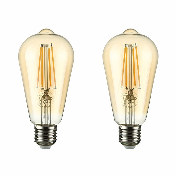 Main image of LED Dimmable Filament ST64 Edison Bulb E27 Edison Screw 6.5W Pack of 2 Warm White 2400K
