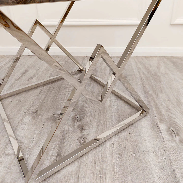 Vesta Chrome Console Table with Stomach Ash Sintered Stone Top