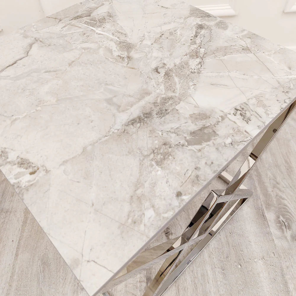 Vesta Chrome Console Table with Stomach Ash Sintered Stone Top