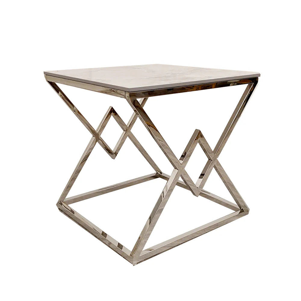 Vesta Chrome Console Table with Stomach Ash Sintered Stone Top