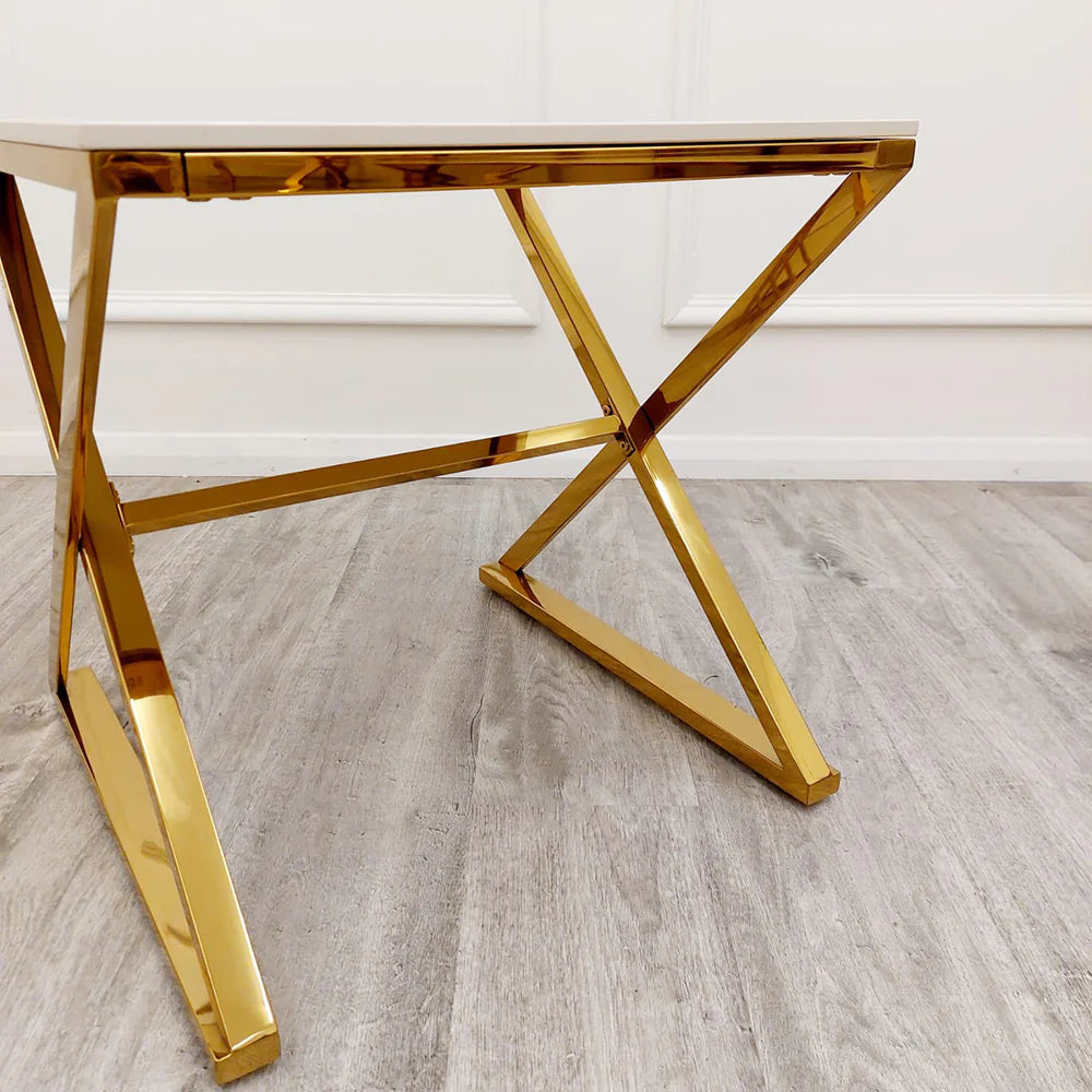 **PROMO** Zion Gold Lamp Table with Polar White Sintered Top