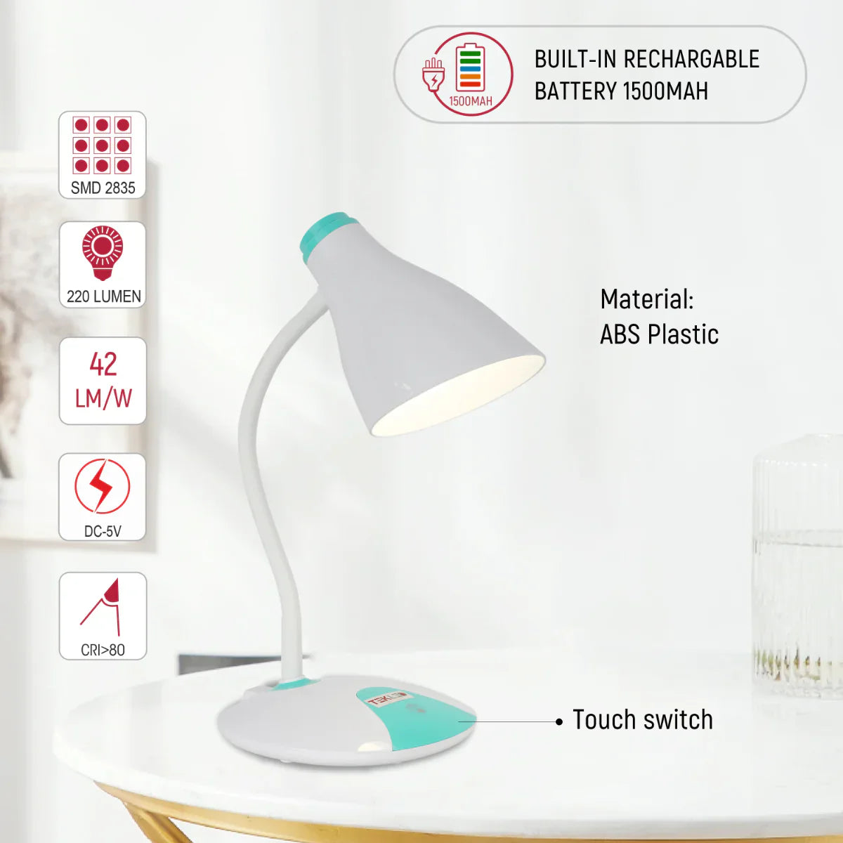 Close shots of Adjustable Gooseneck LED Desk Lamp with Dual Colour Design 130-03758