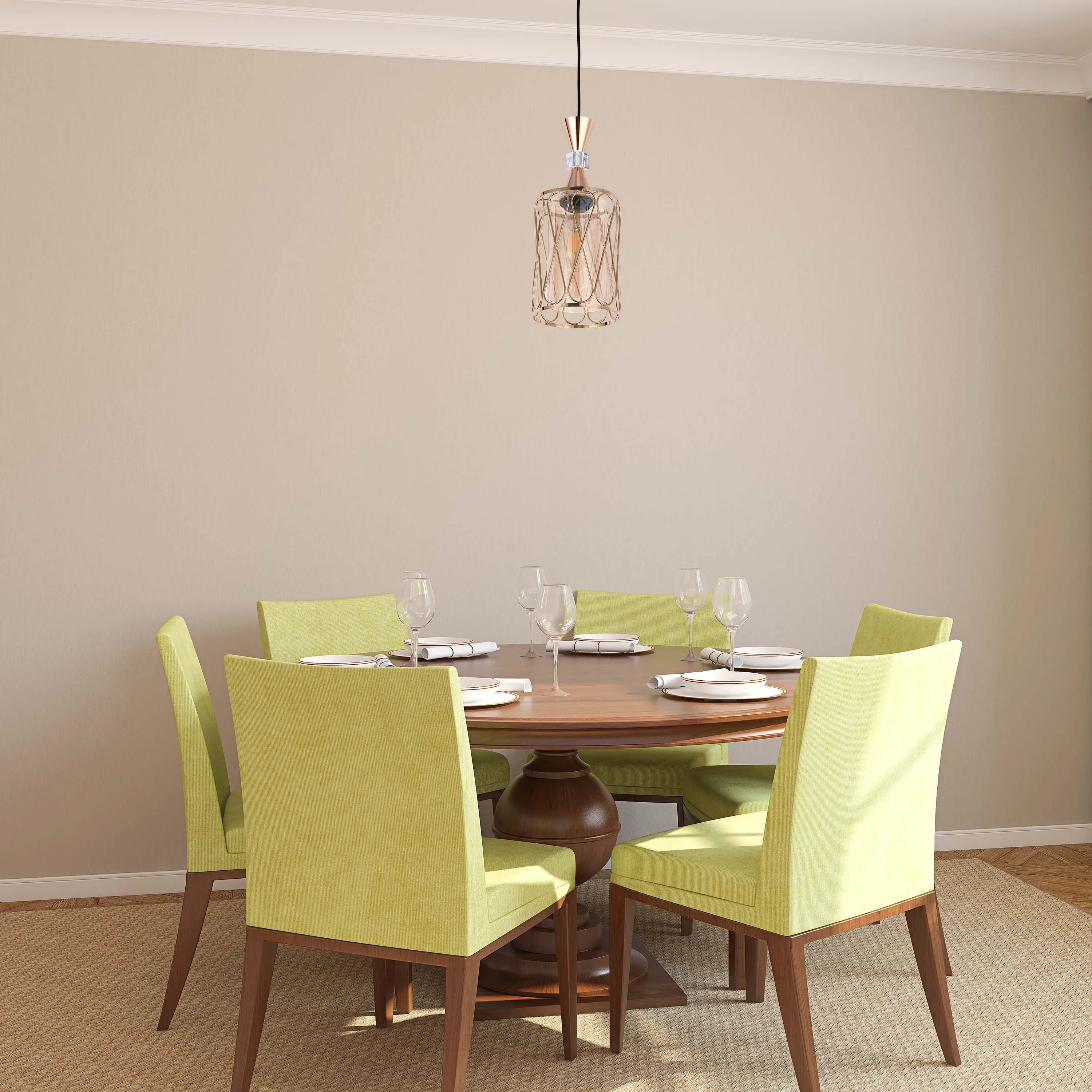 Amber and Gold Cage Modern Cylindrical Pendant Light E27