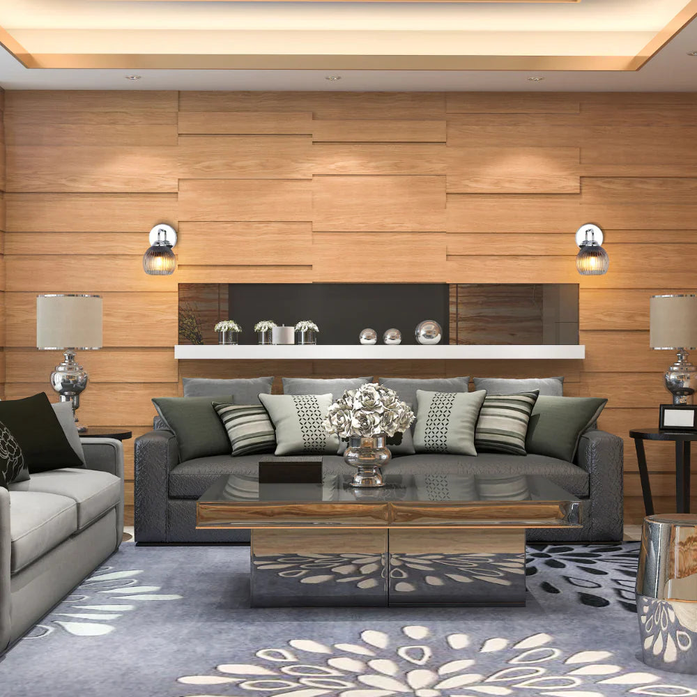 Reeded Glass Wall Light with Pull Down Switch E27 Fitting 10