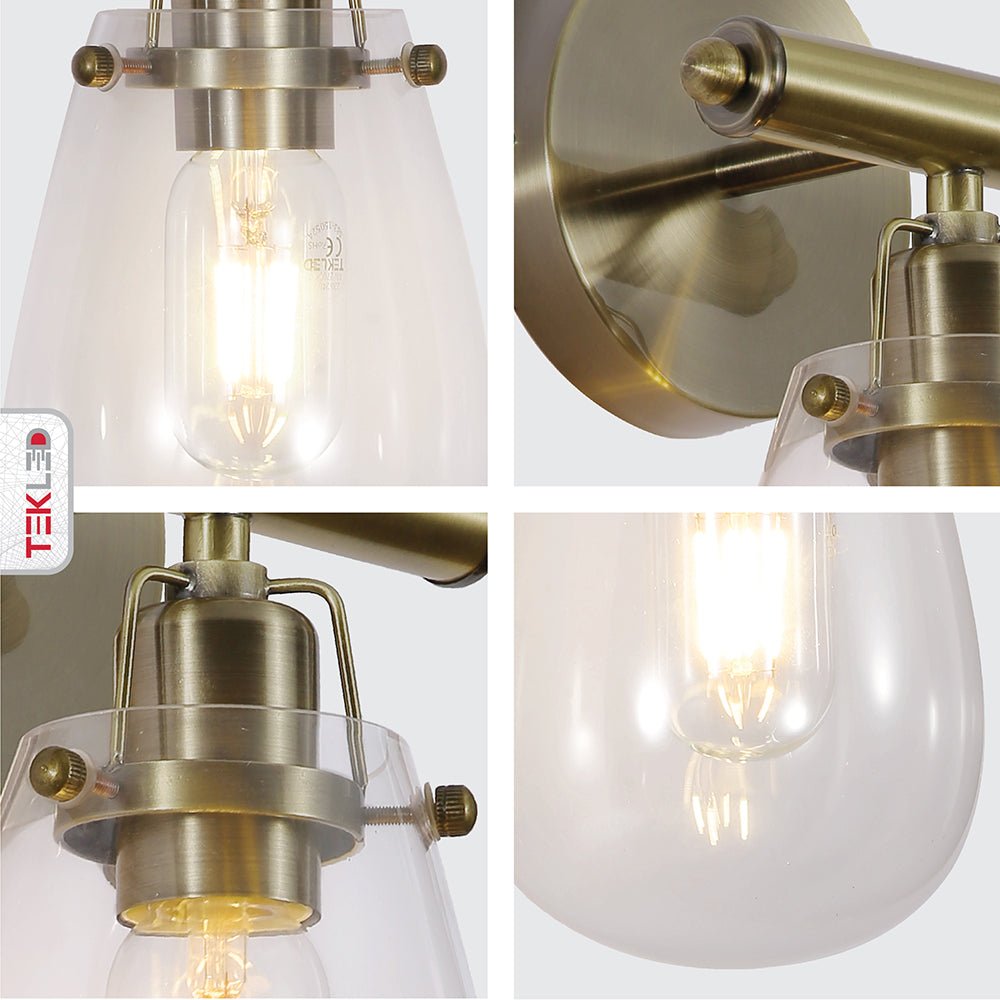 Detailed captures of Antique Brass Body Clear Glass Globe Wall Light with E27 Fitting