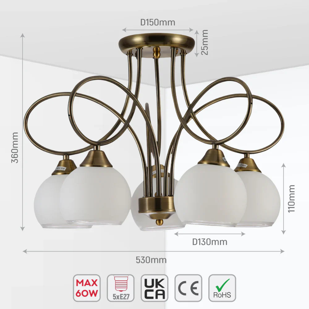 Antique Brass Lily of the Valley Ceiling Light Fixture 6