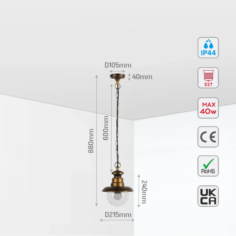 Artu Outdoor Pendant Lamp E27 Black With Golden 3