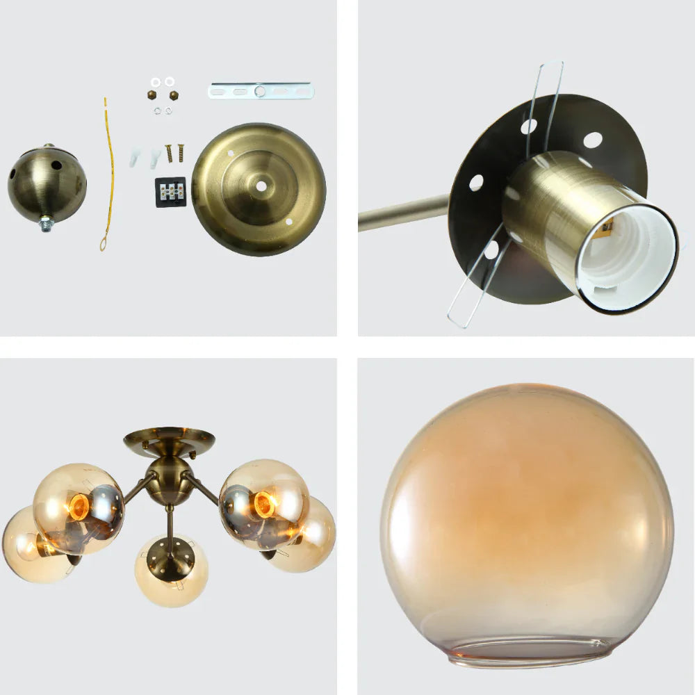 Details of Atomic Elegance Brass & Amber Globe Light | TEKLED 159-17997