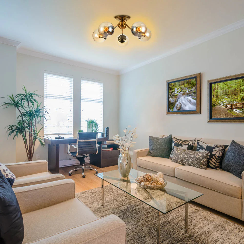 Interior use of Atomic Elegance Brass & Amber Globe Light | TEKLED 159-17997