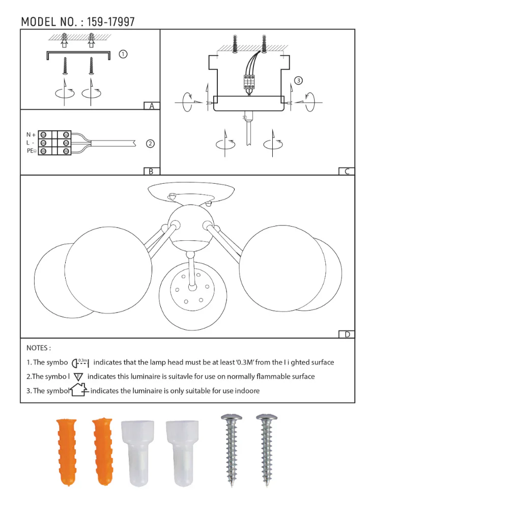 User manual for Atomic Elegance Brass & Amber Globe Light | TEKLED 159-17997