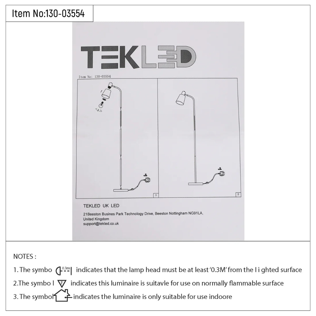 Technical specs of Bend Design Floor Lamp with Gold Accents - E27 130-03554