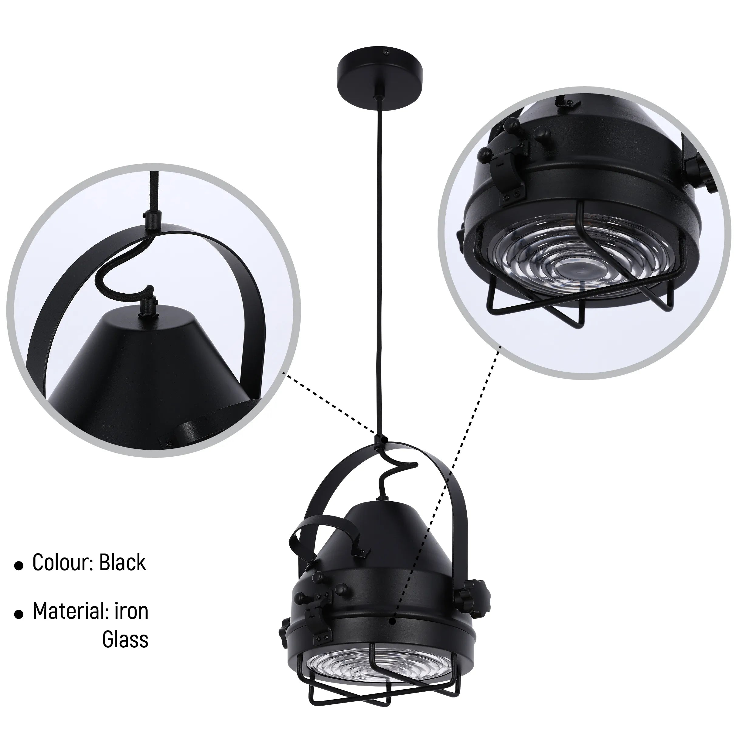Black Adjustable Spotlight Pendant Light with Grill E27