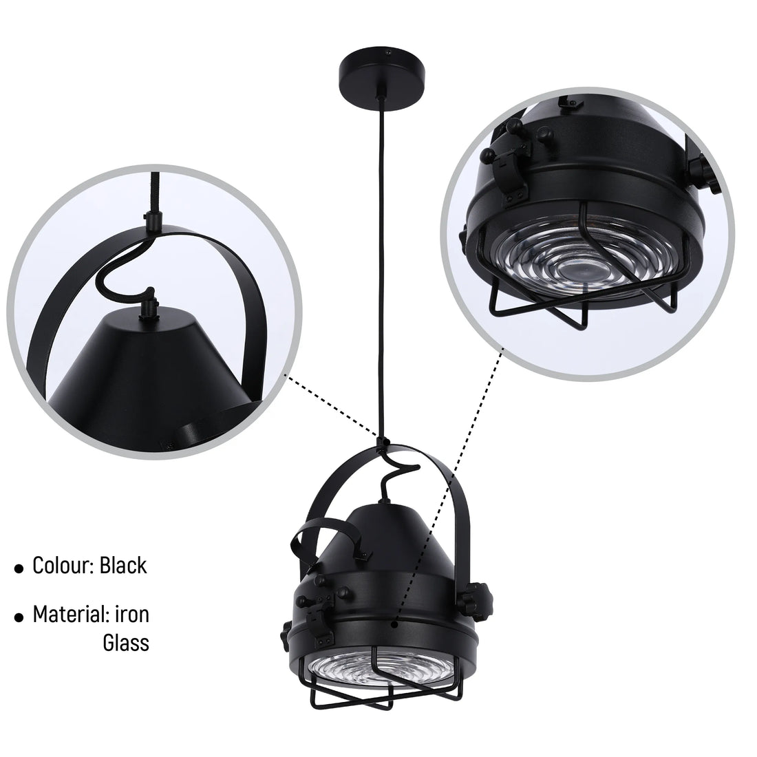 Black Adjustable Spotlight Pendant Light with Grill E27