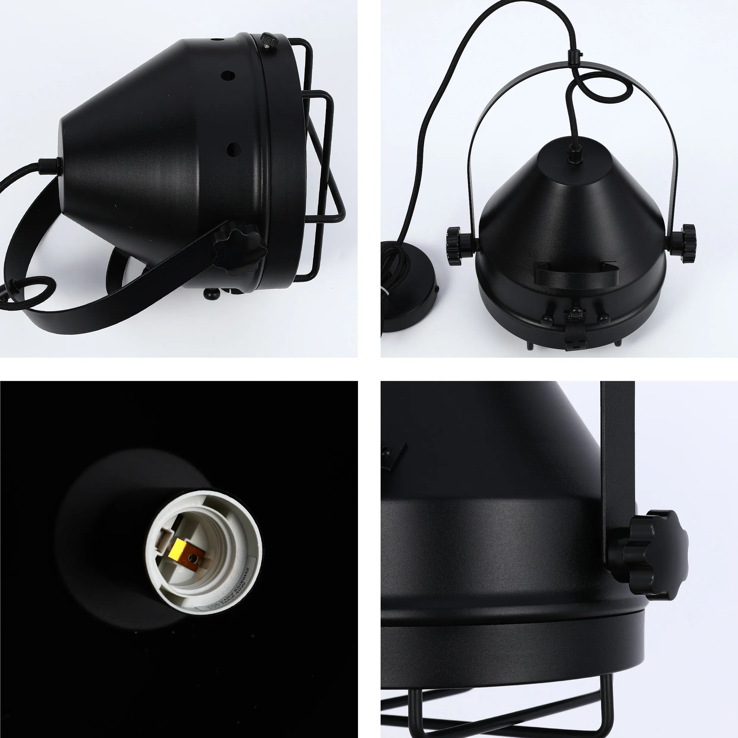 Black Adjustable Spotlight Pendant Light with Grill E27