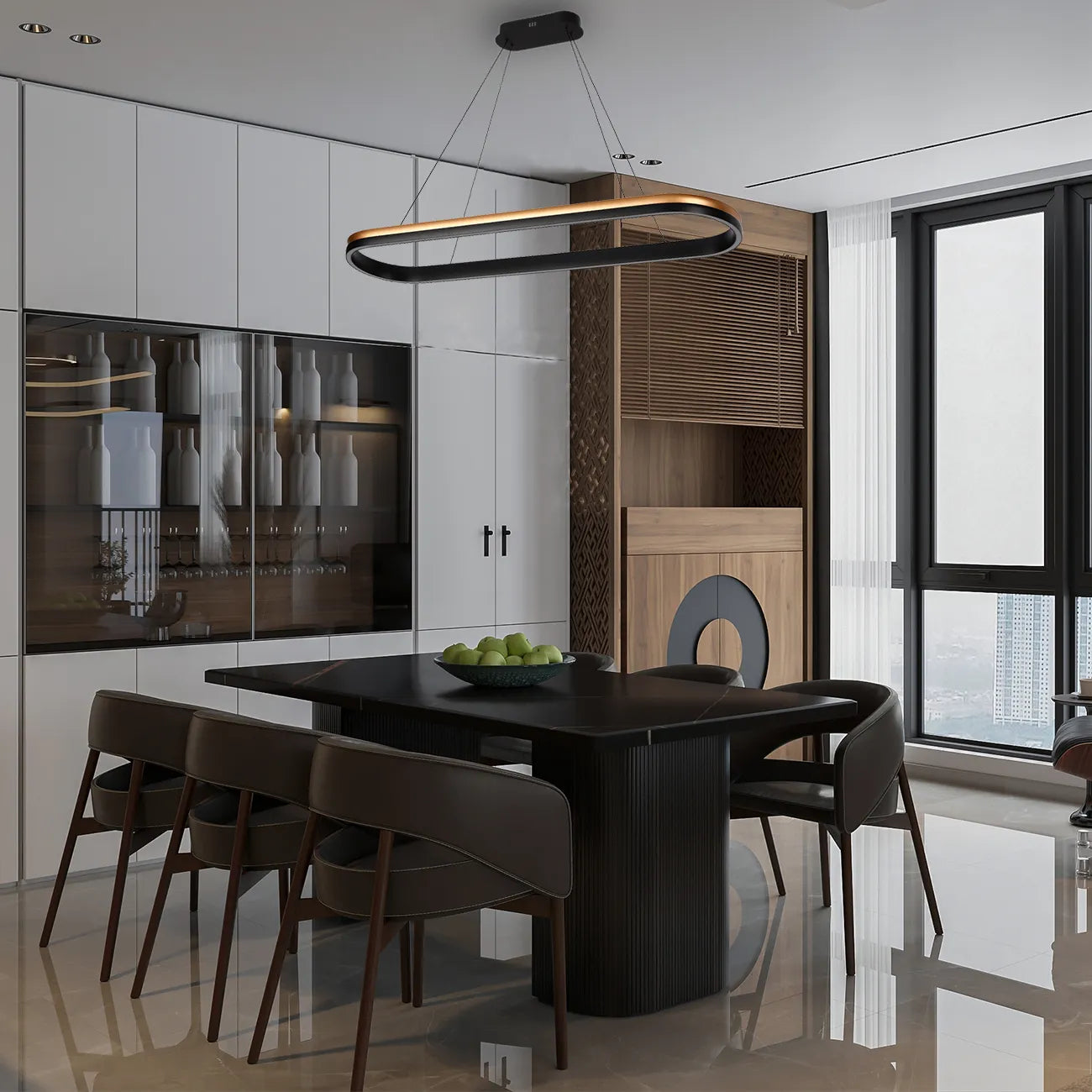 Black and Gold Modern LED Pendant Light - Single, Double, Triple Tier and Oblong