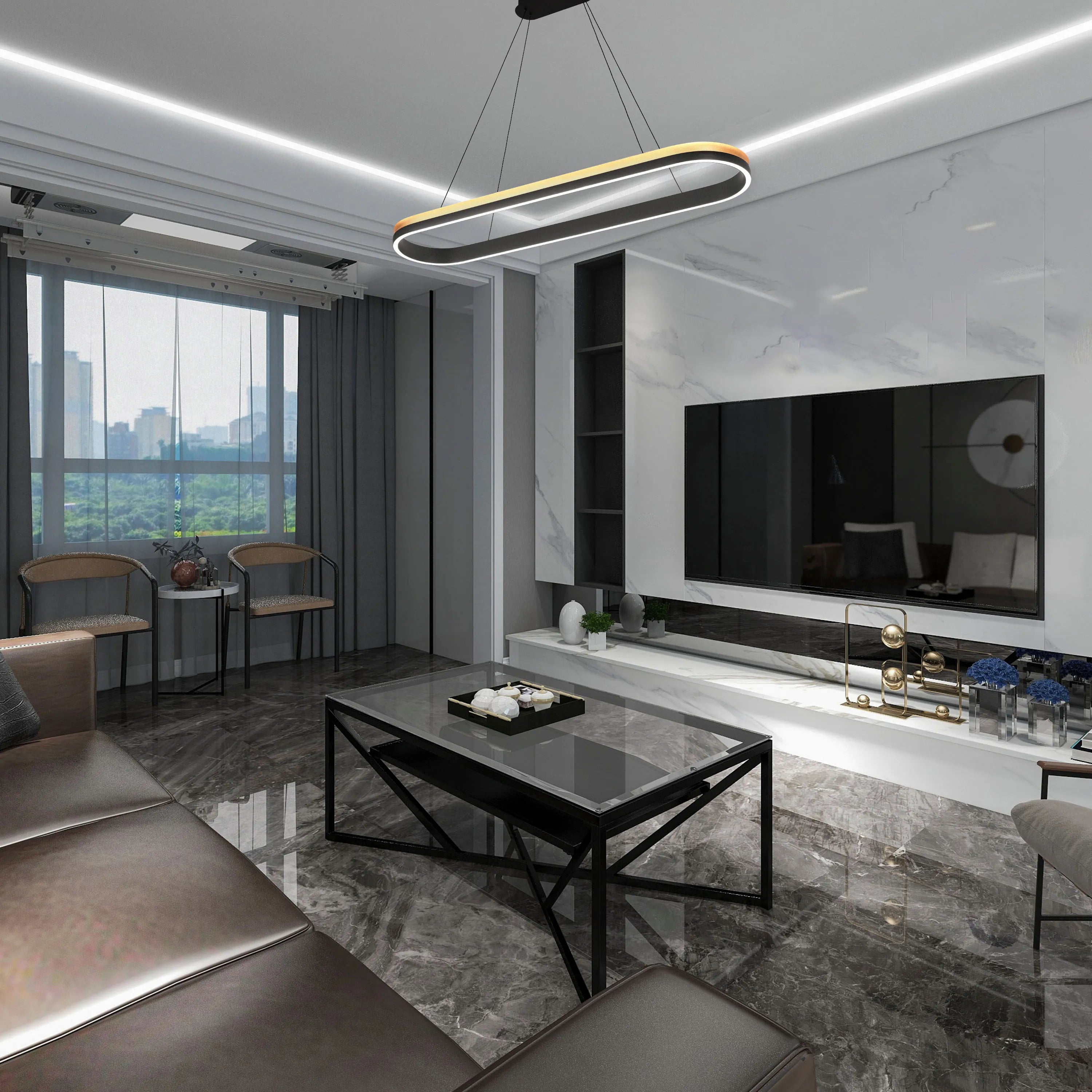 Black and Gold Modern LED Pendant Light - Single, Double, Triple Tier and Oblong