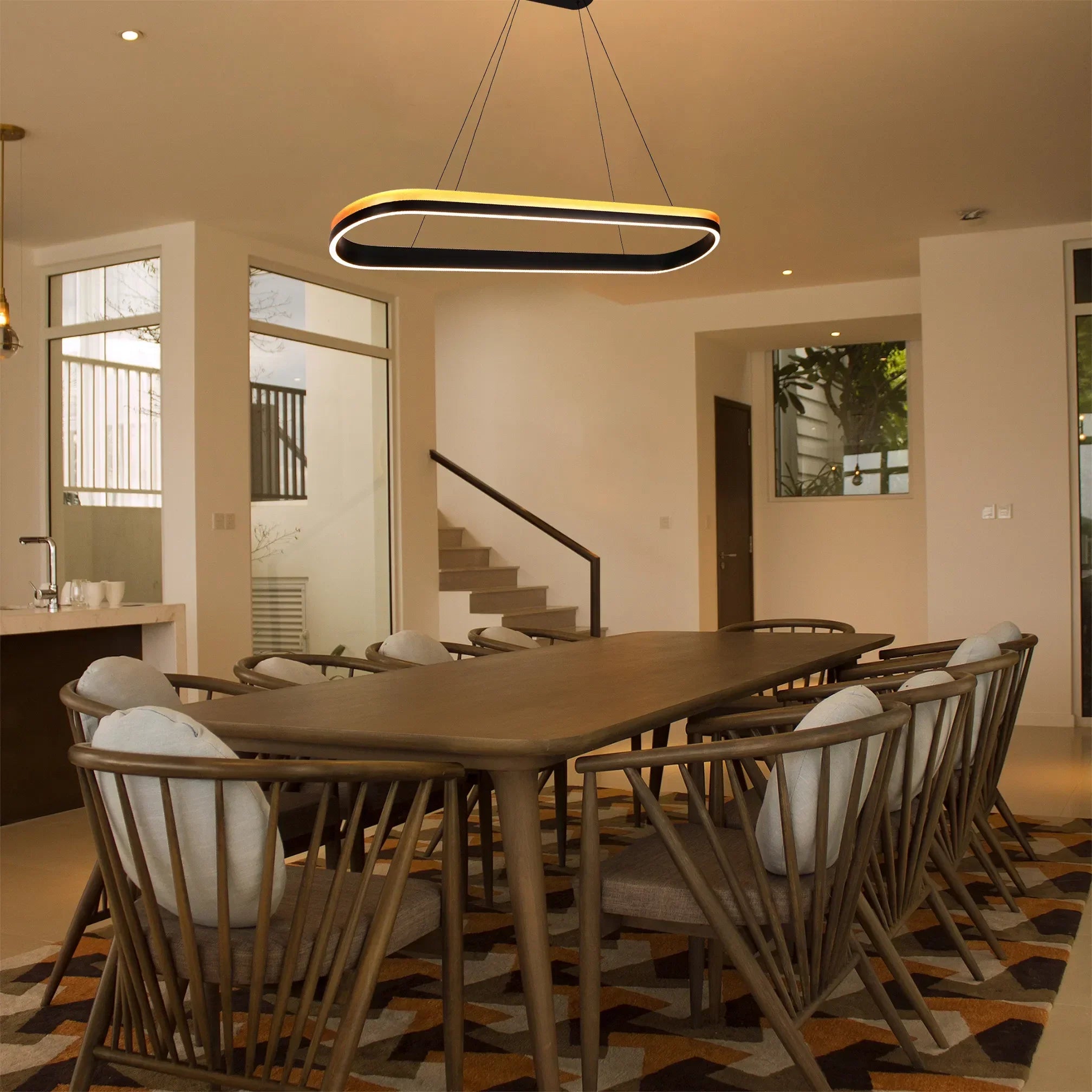 Black and Gold Modern LED Pendant Light - Single, Double, Triple Tier and Oblong