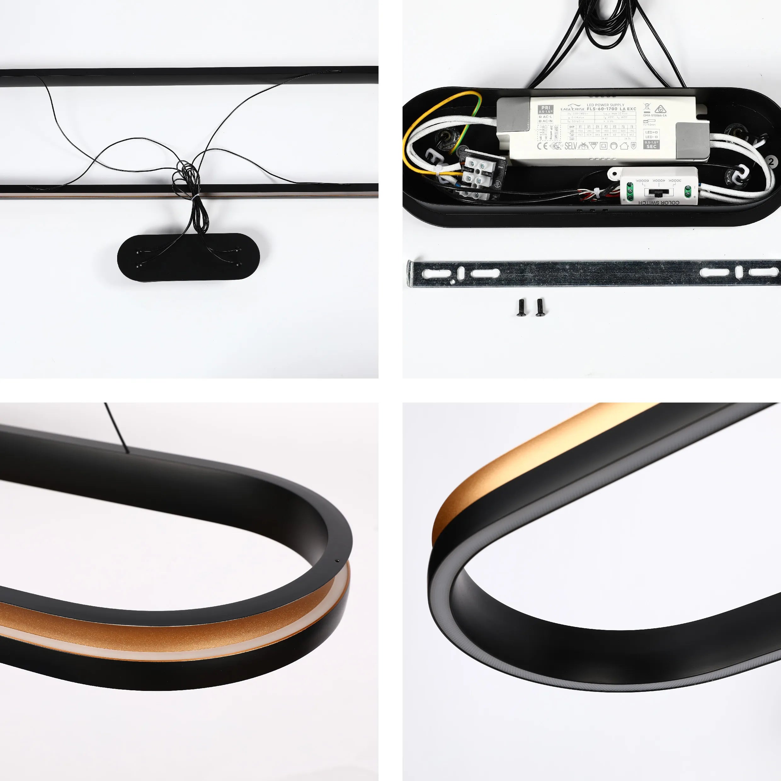 Black and Gold Modern LED Pendant Light - Single, Double, Triple Tier and Oblong