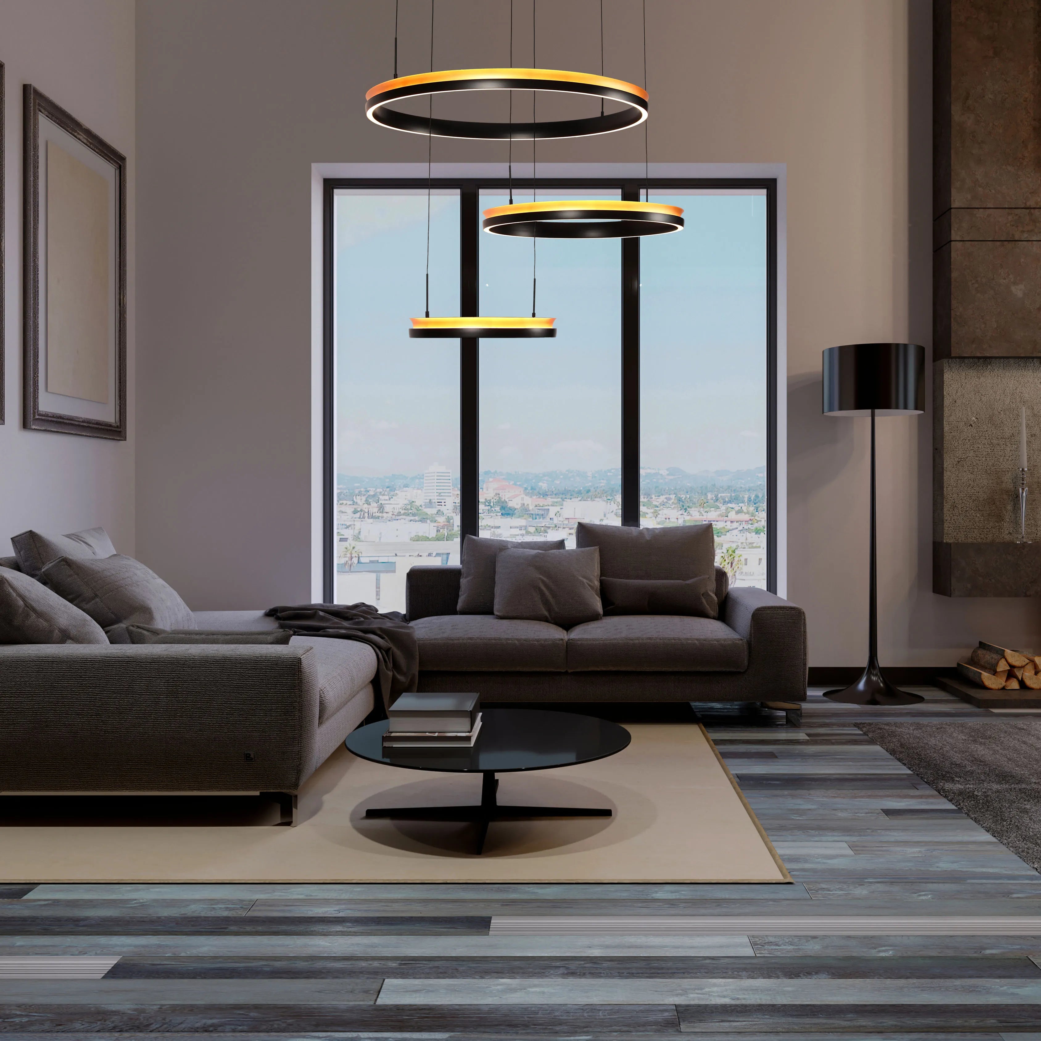 Black and Gold Modern LED Pendant Light - Single, Double, Triple Tier and Oblong