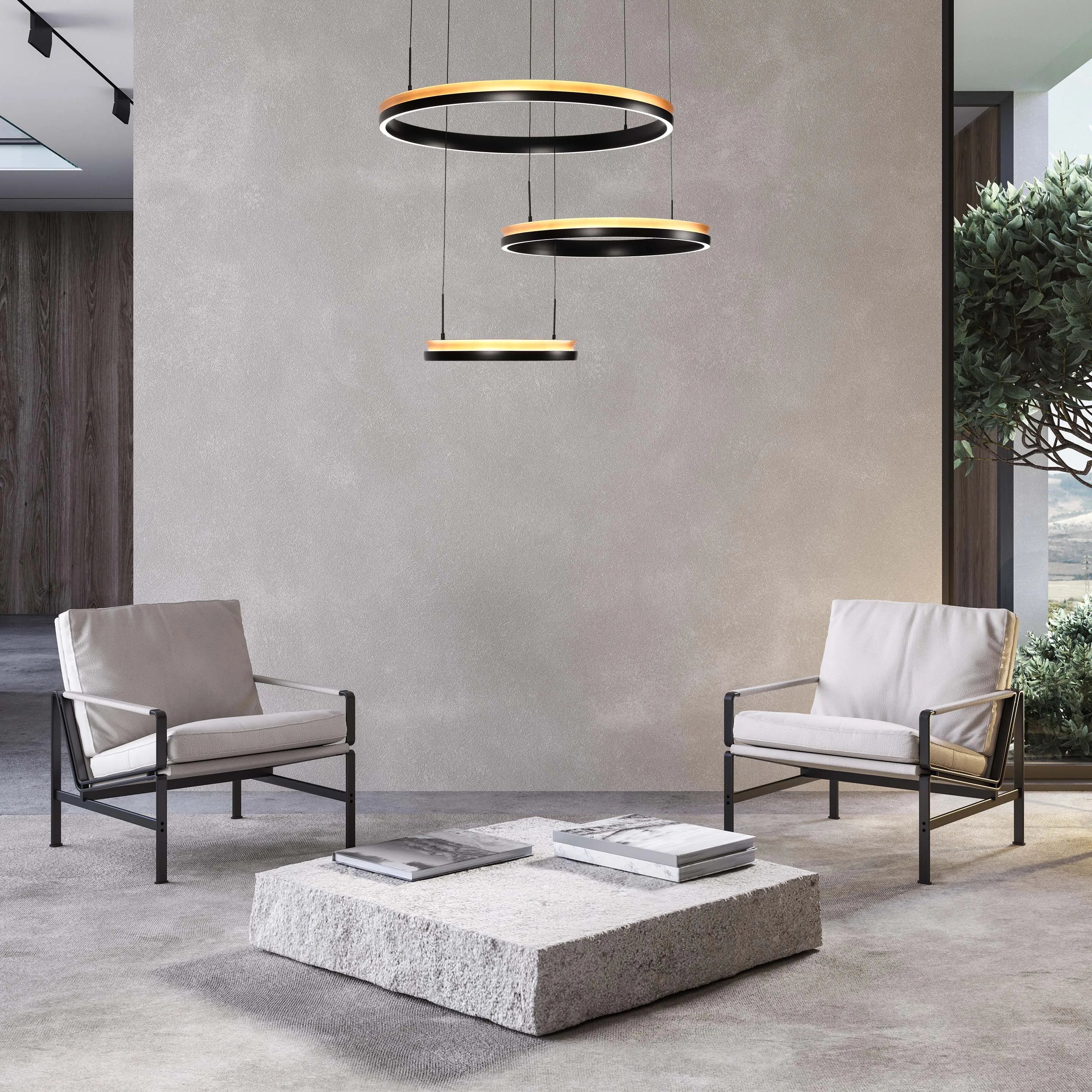 Black and Gold Modern LED Pendant Light - Single, Double, Triple Tier and Oblong