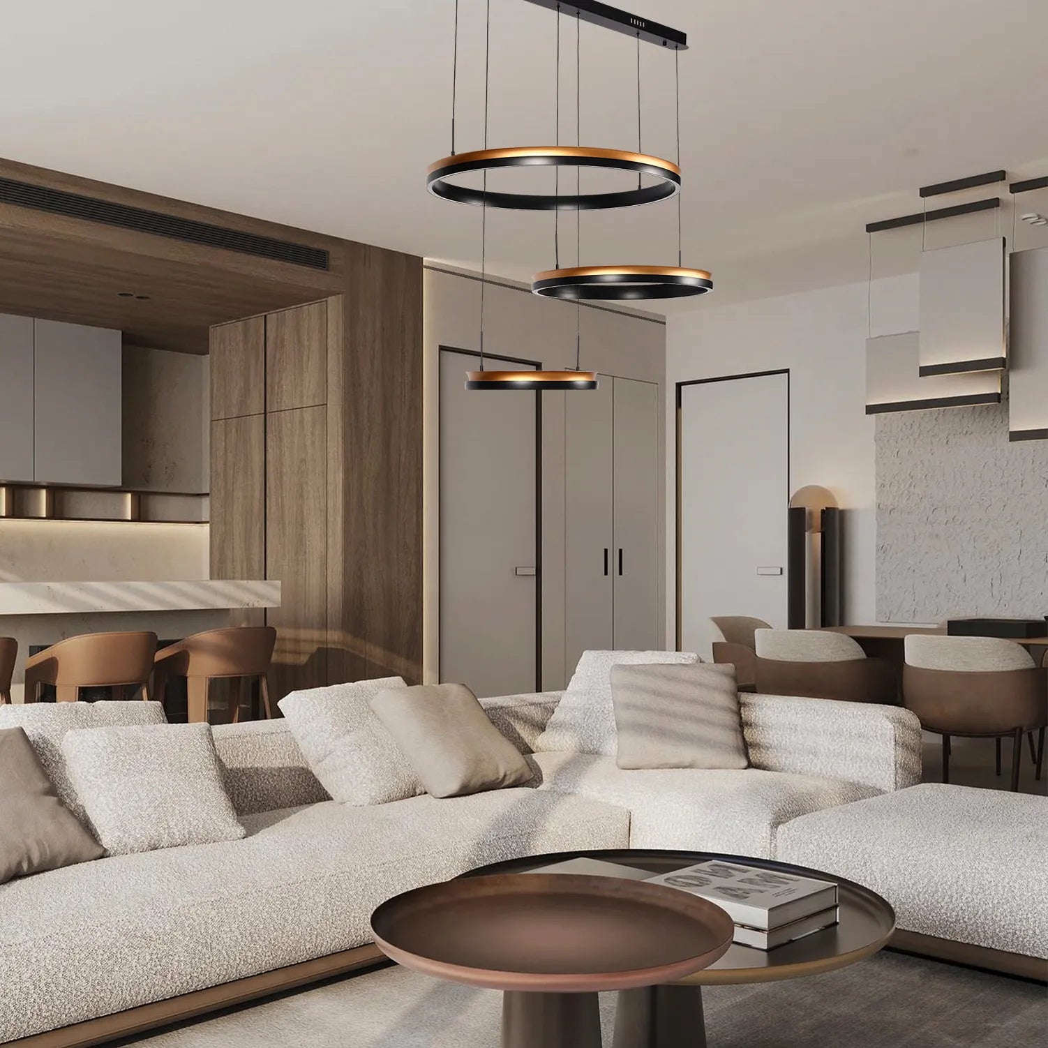 Black and Gold Modern LED Pendant Light - Single, Double, Triple Tier and Oblong