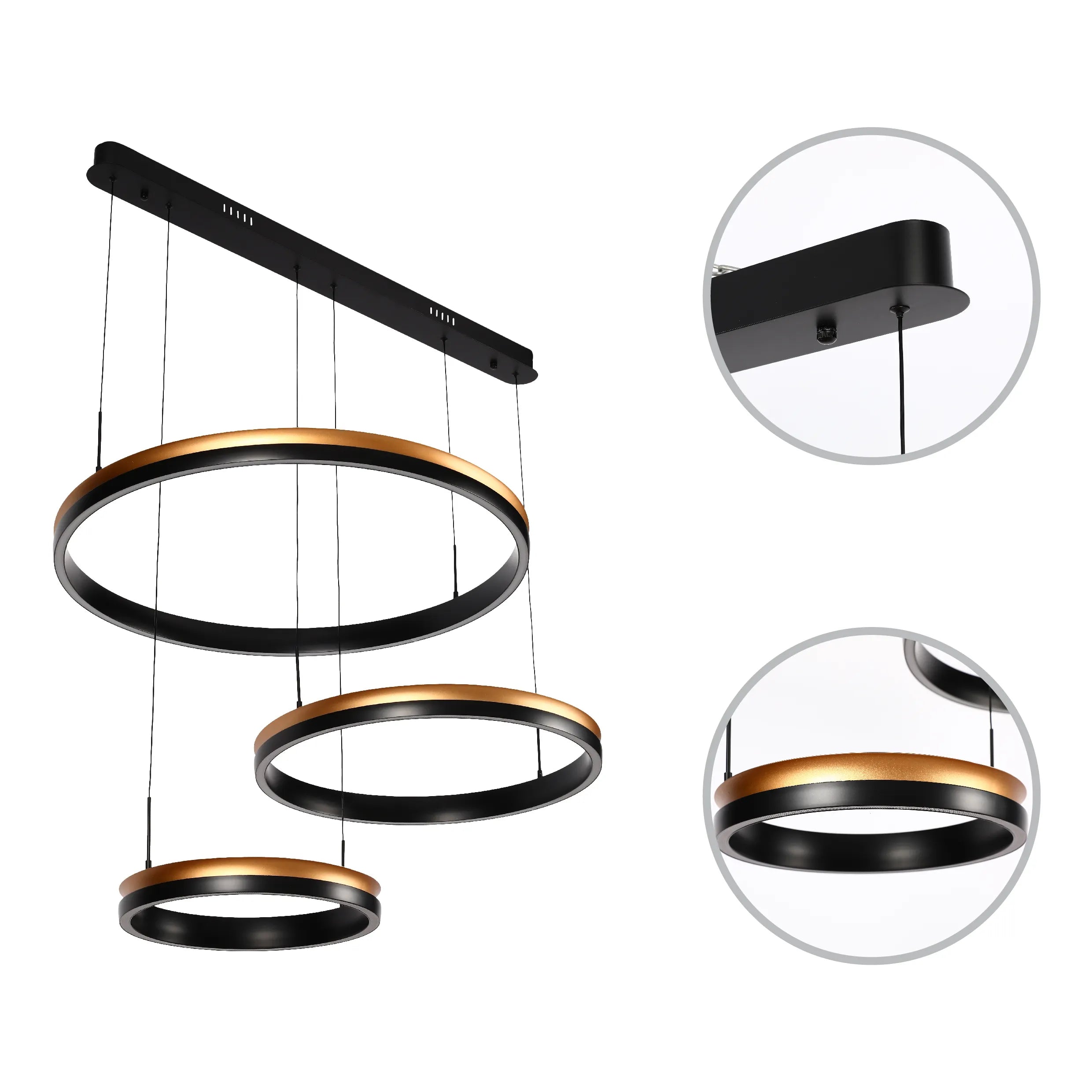 Black and Gold Modern LED Pendant Light - Single, Double, Triple Tier and Oblong