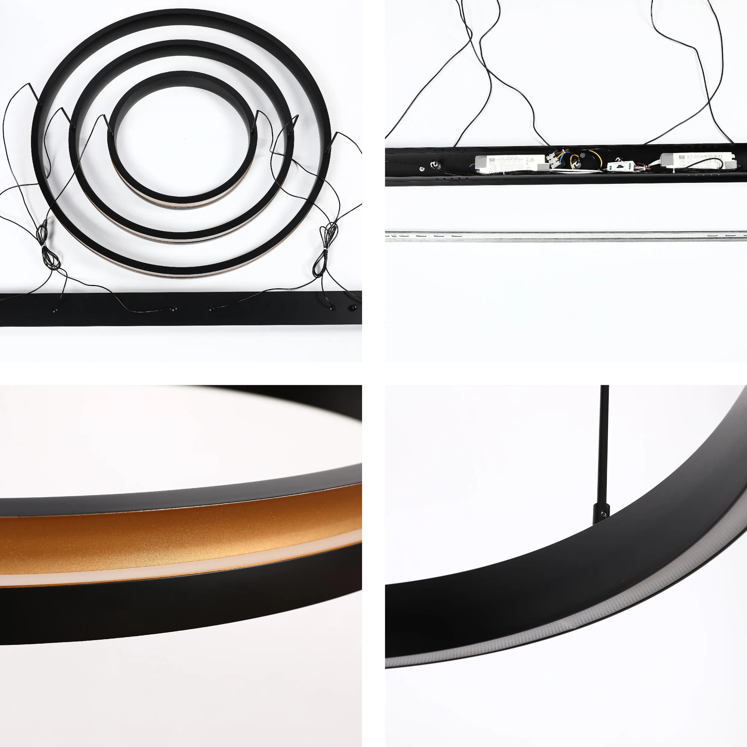 Black and Gold Modern LED Pendant Light - Single, Double, Triple Tier and Oblong