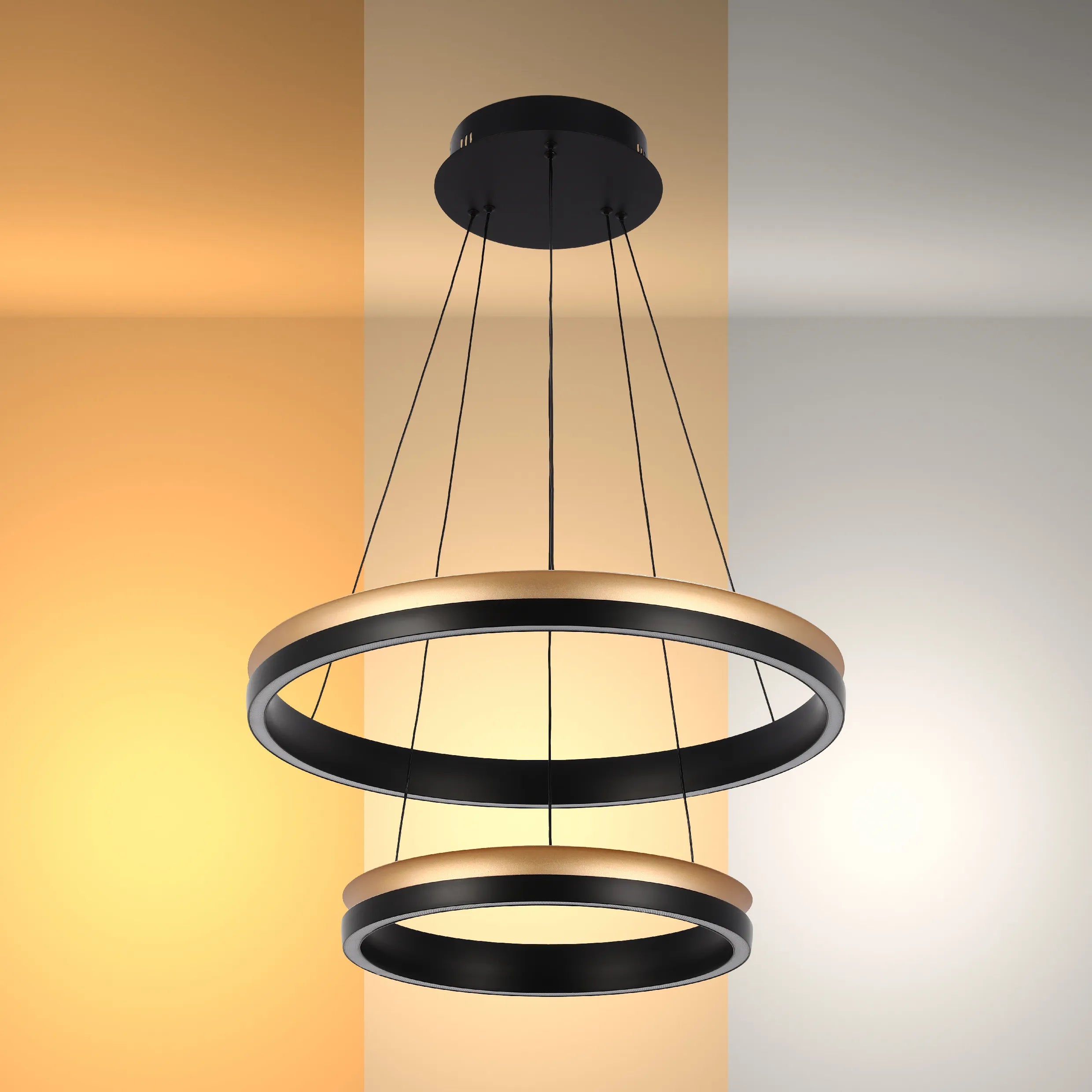 Black and Gold Modern LED Pendant Light - Single, Double, Triple Tier and Oblong