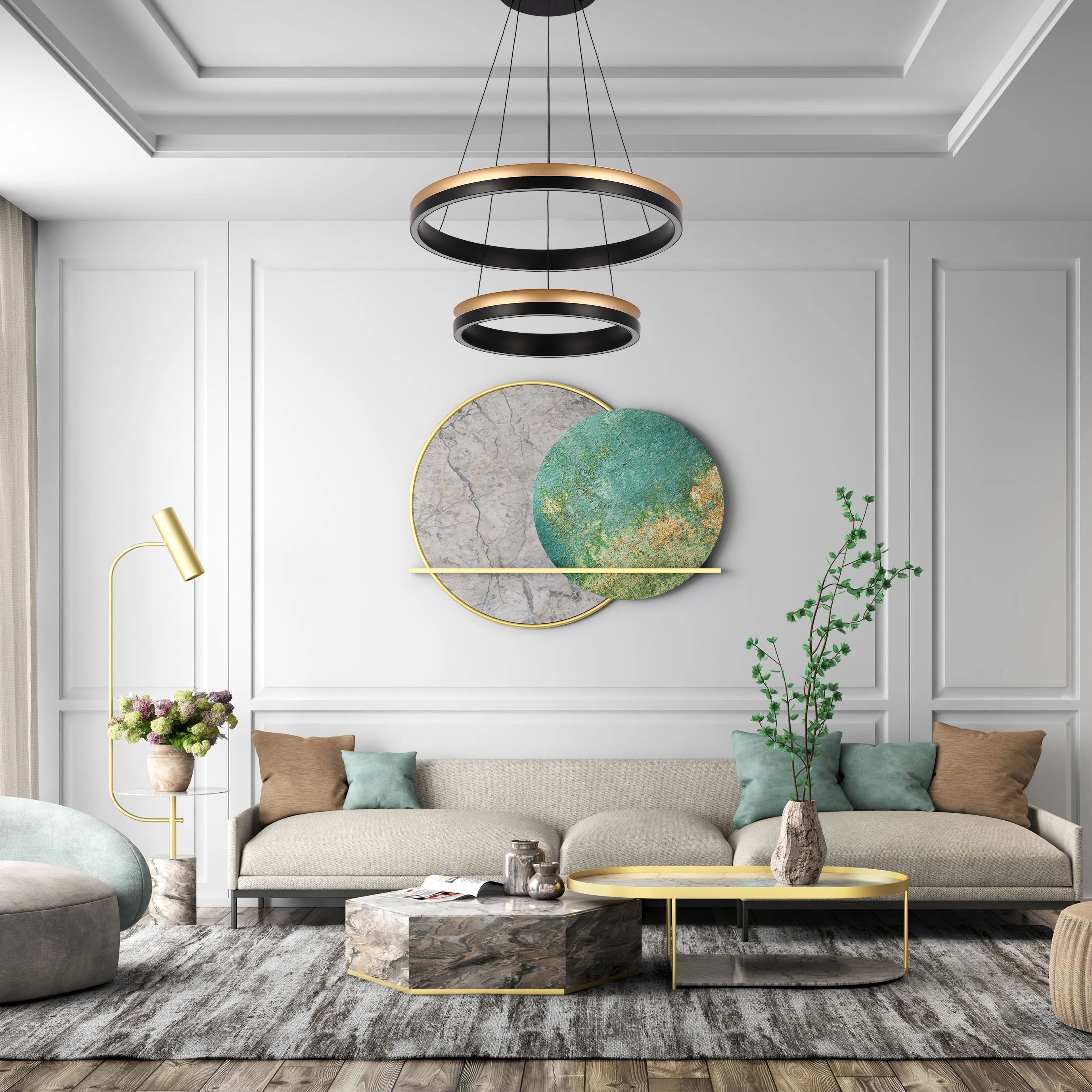 Black and Gold Modern LED Pendant Light - Single, Double, Triple Tier and Oblong