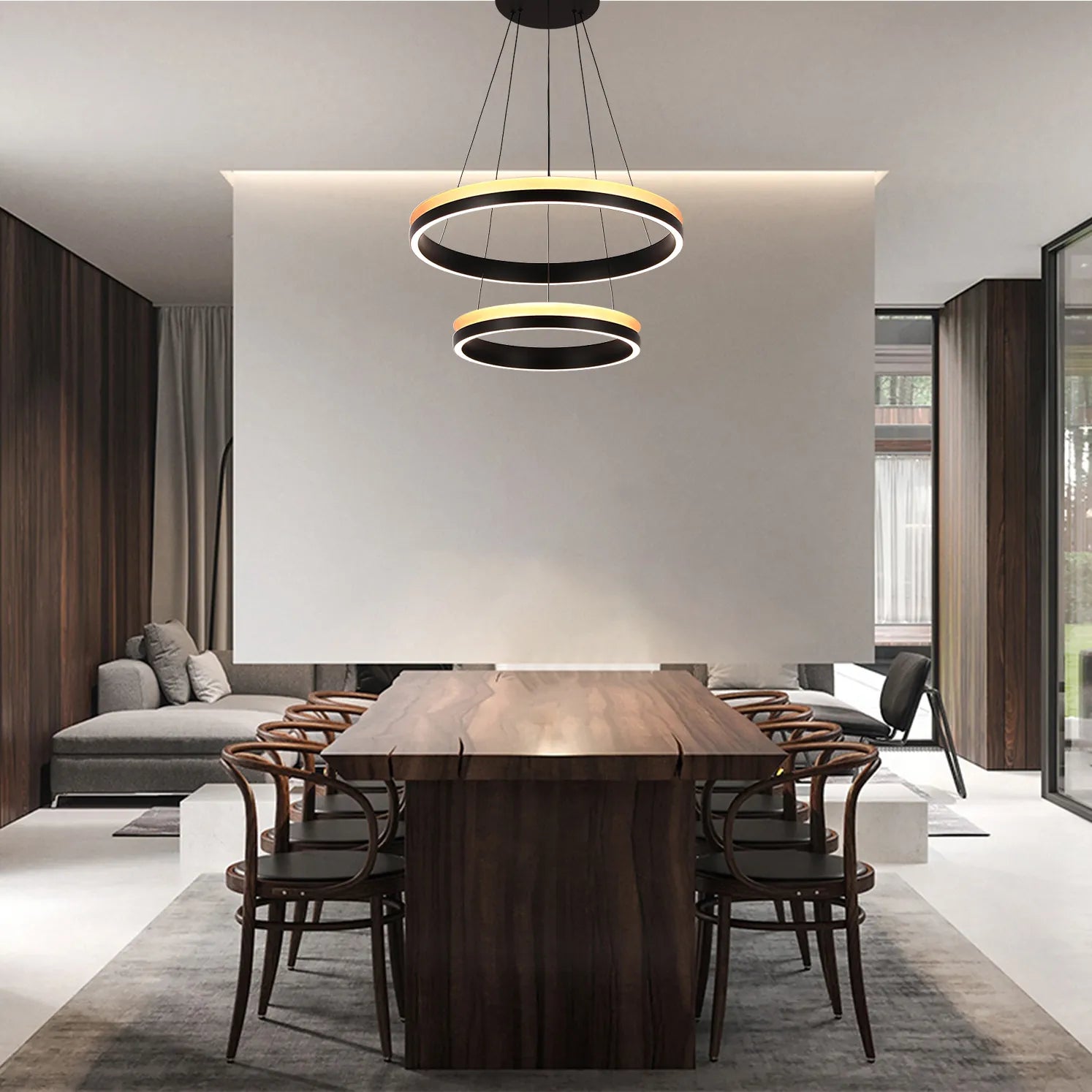 Black and Gold Modern LED Pendant Light - Single, Double, Triple Tier and Oblong