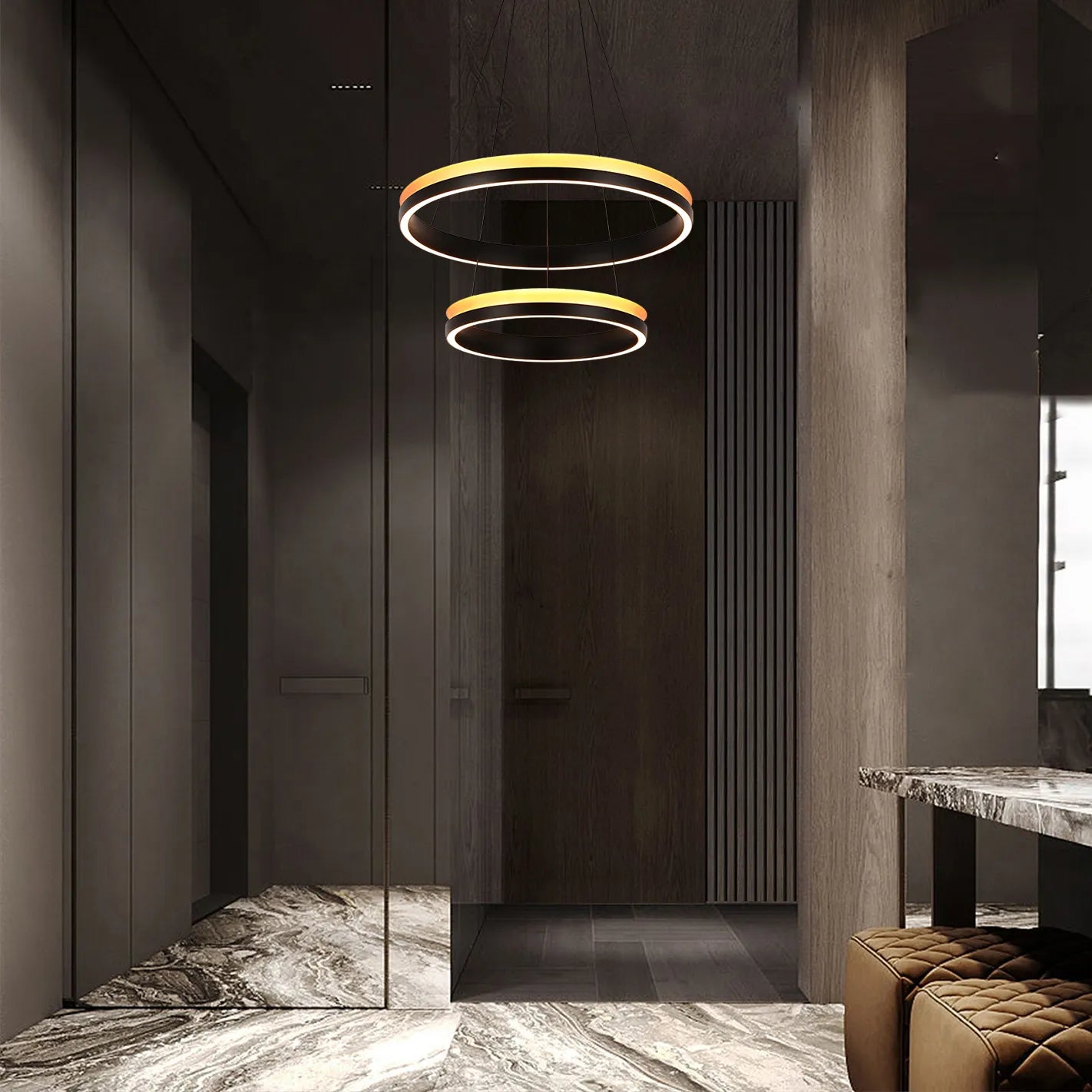 Black and Gold Modern LED Pendant Light - Single, Double, Triple Tier and Oblong