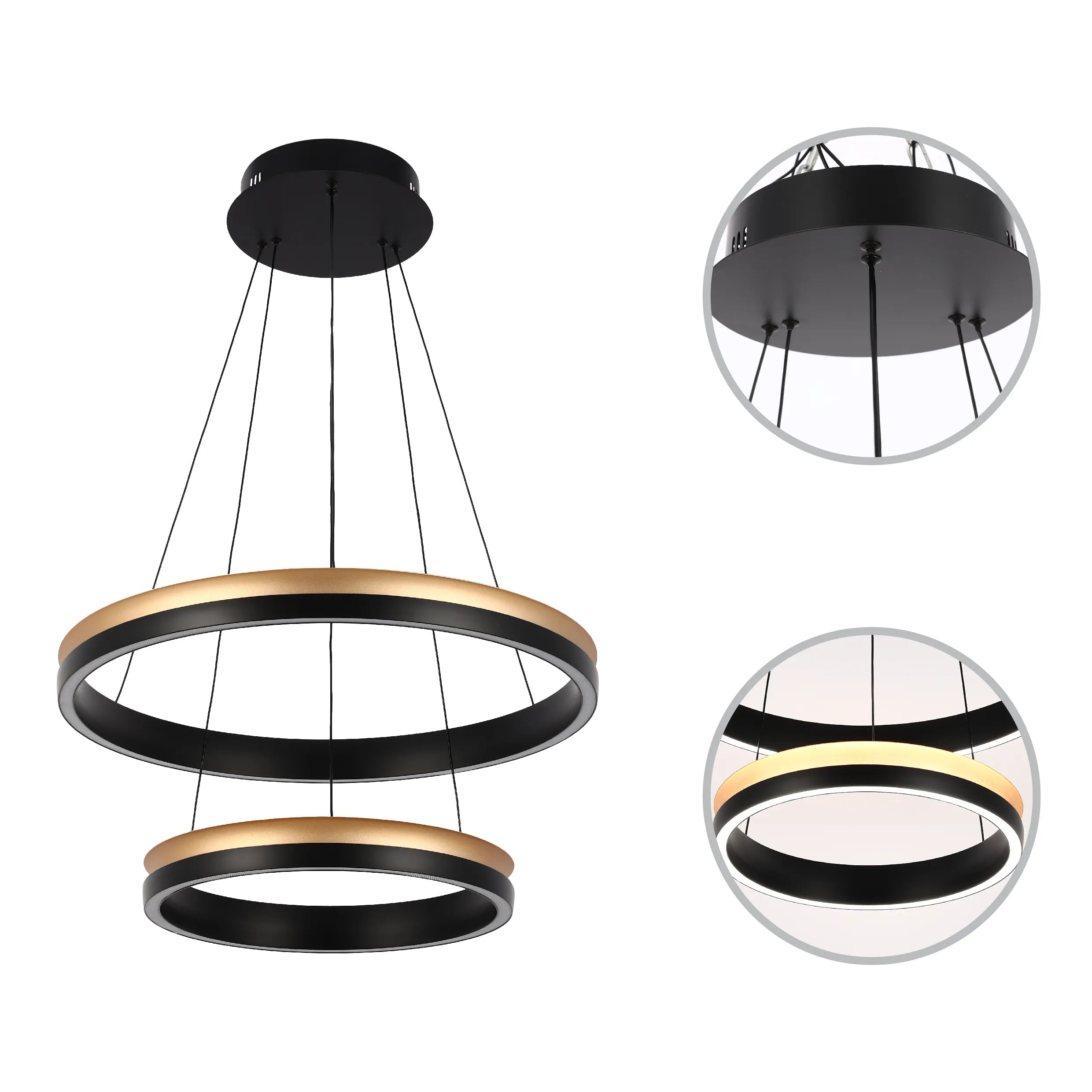 Black and Gold Modern LED Pendant Light - Single, Double, Triple Tier and Oblong