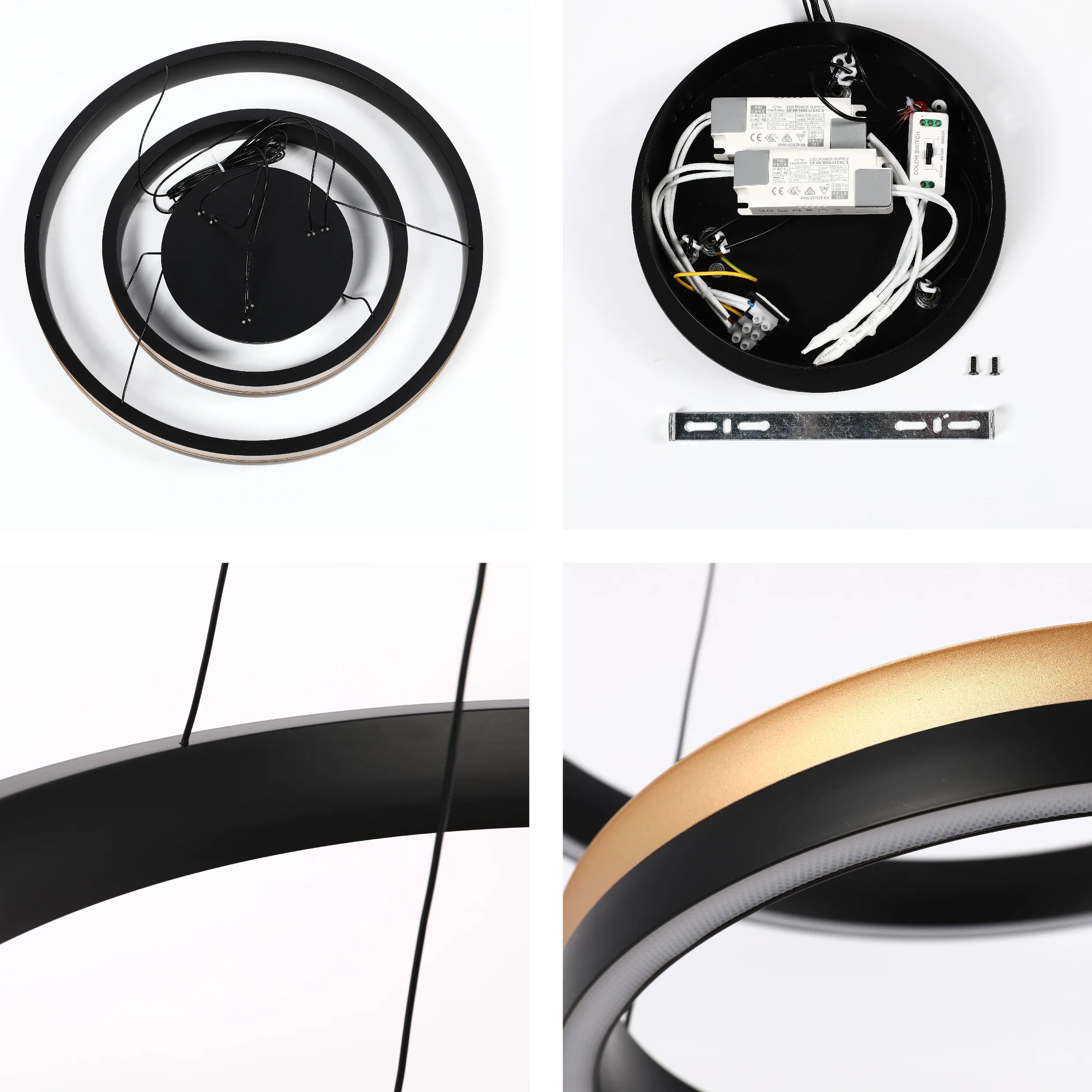 Black and Gold Modern LED Pendant Light - Single, Double, Triple Tier and Oblong