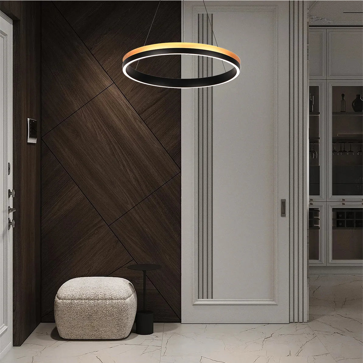 Black and Gold Modern LED Pendant Light - Single, Double, Triple Tier and Oblong