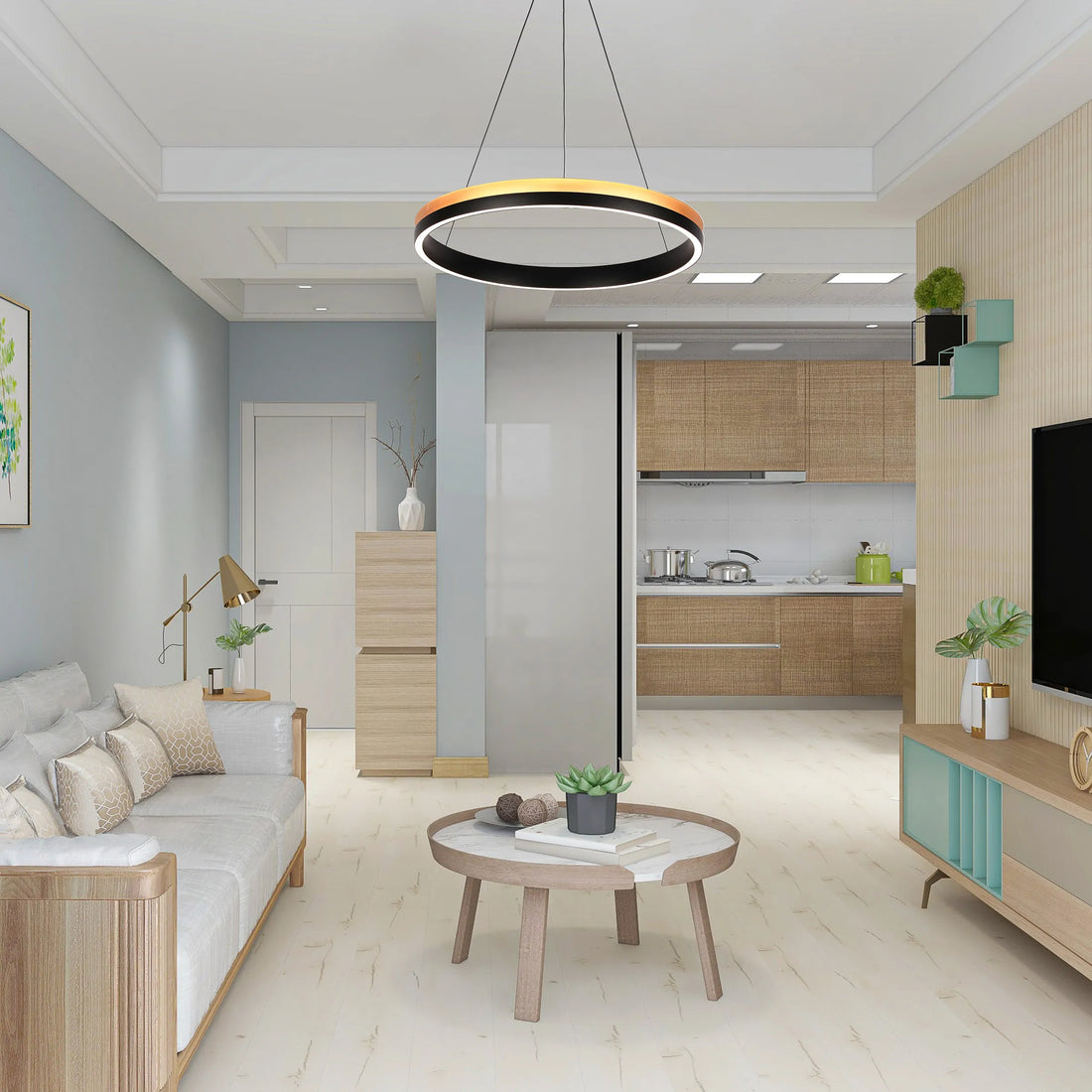 Black and Gold Modern LED Pendant Light - Single, Double, Triple Tier and Oblong