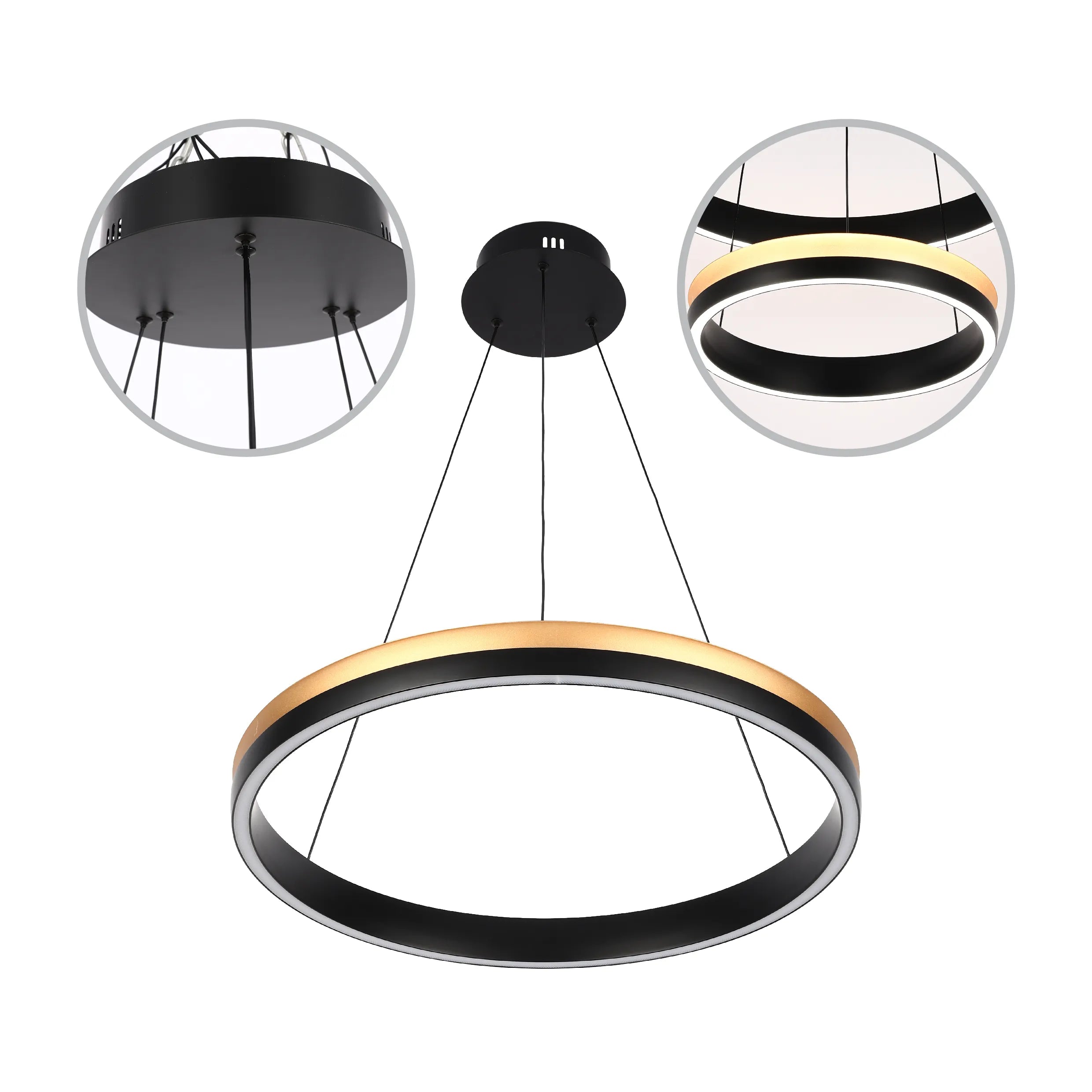 Black and Gold Modern LED Pendant Light - Single, Double, Triple Tier and Oblong