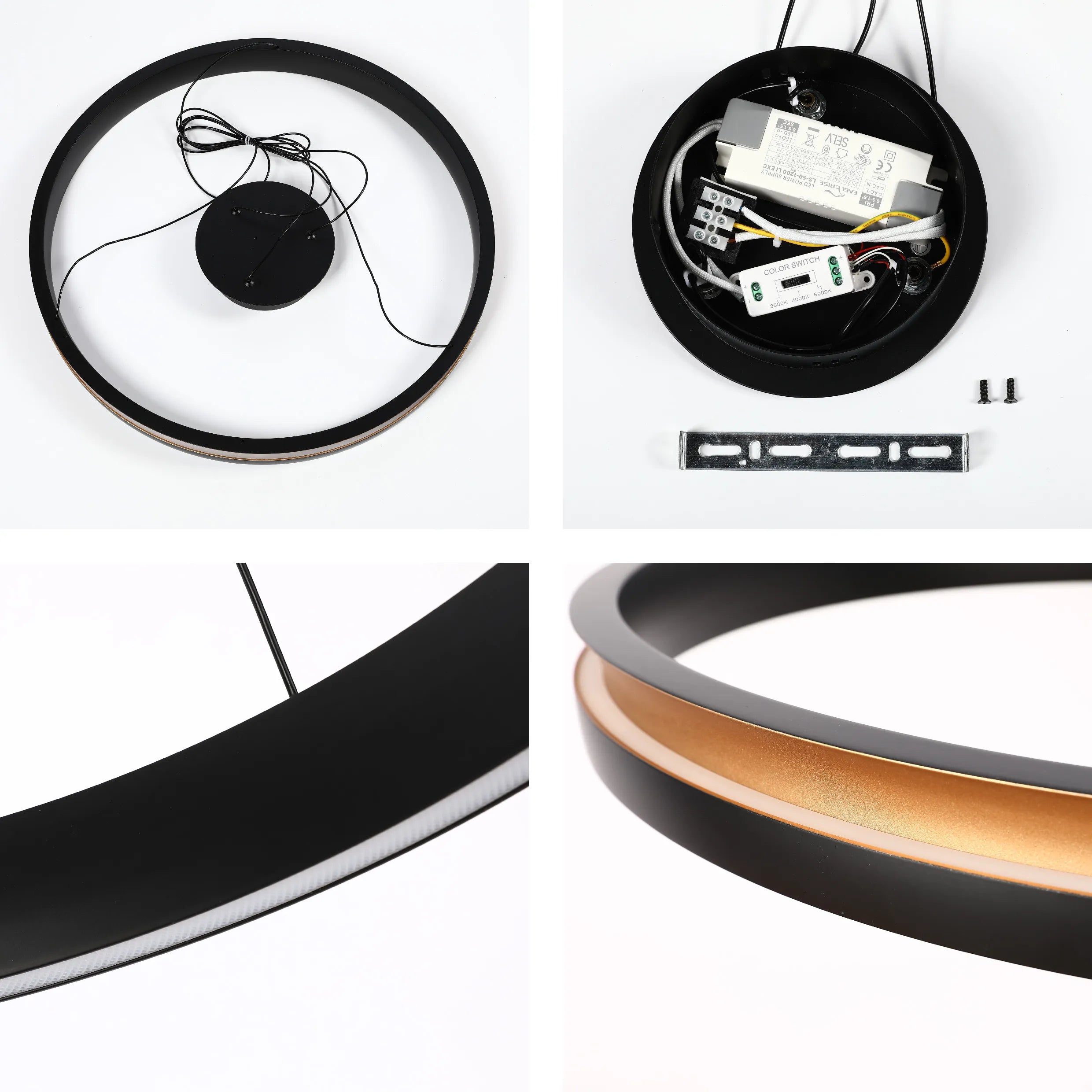 Black and Gold Modern LED Pendant Light - Single, Double, Triple Tier and Oblong