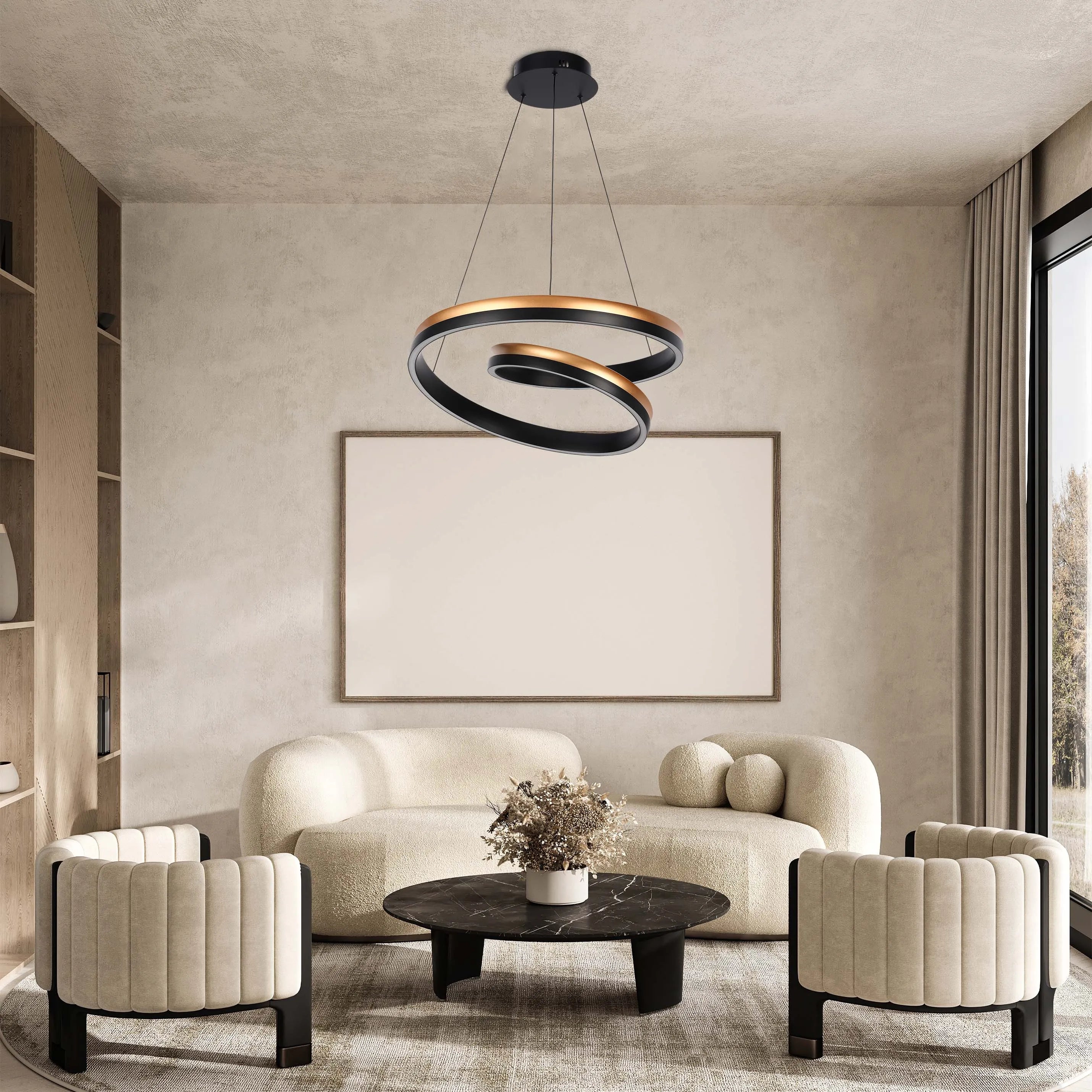 Black and Gold Modern LED Pendant Light - Single, Double, Triple Tier and Oblong