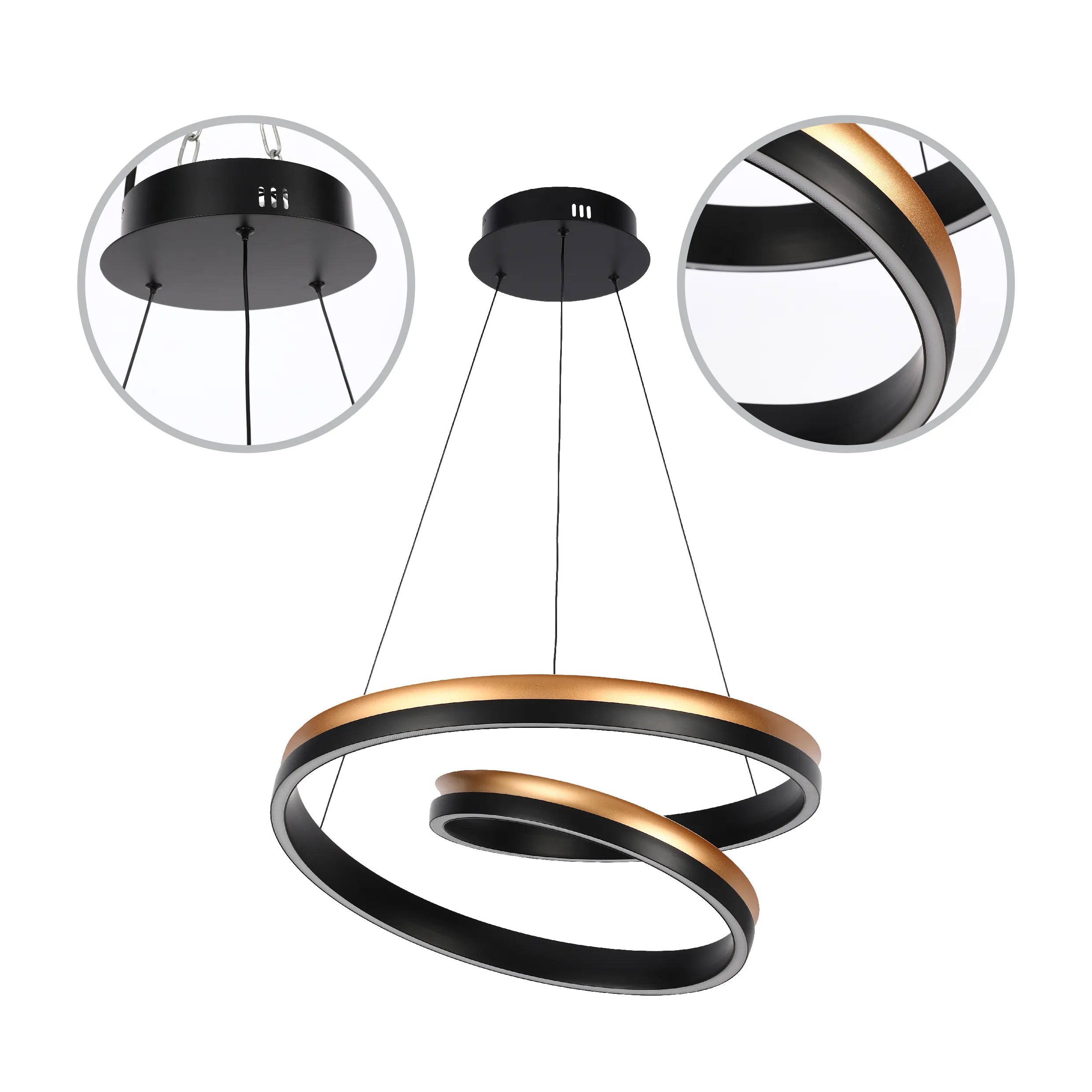 Black and Gold Modern LED Pendant Light - Single, Double, Triple Tier and Oblong