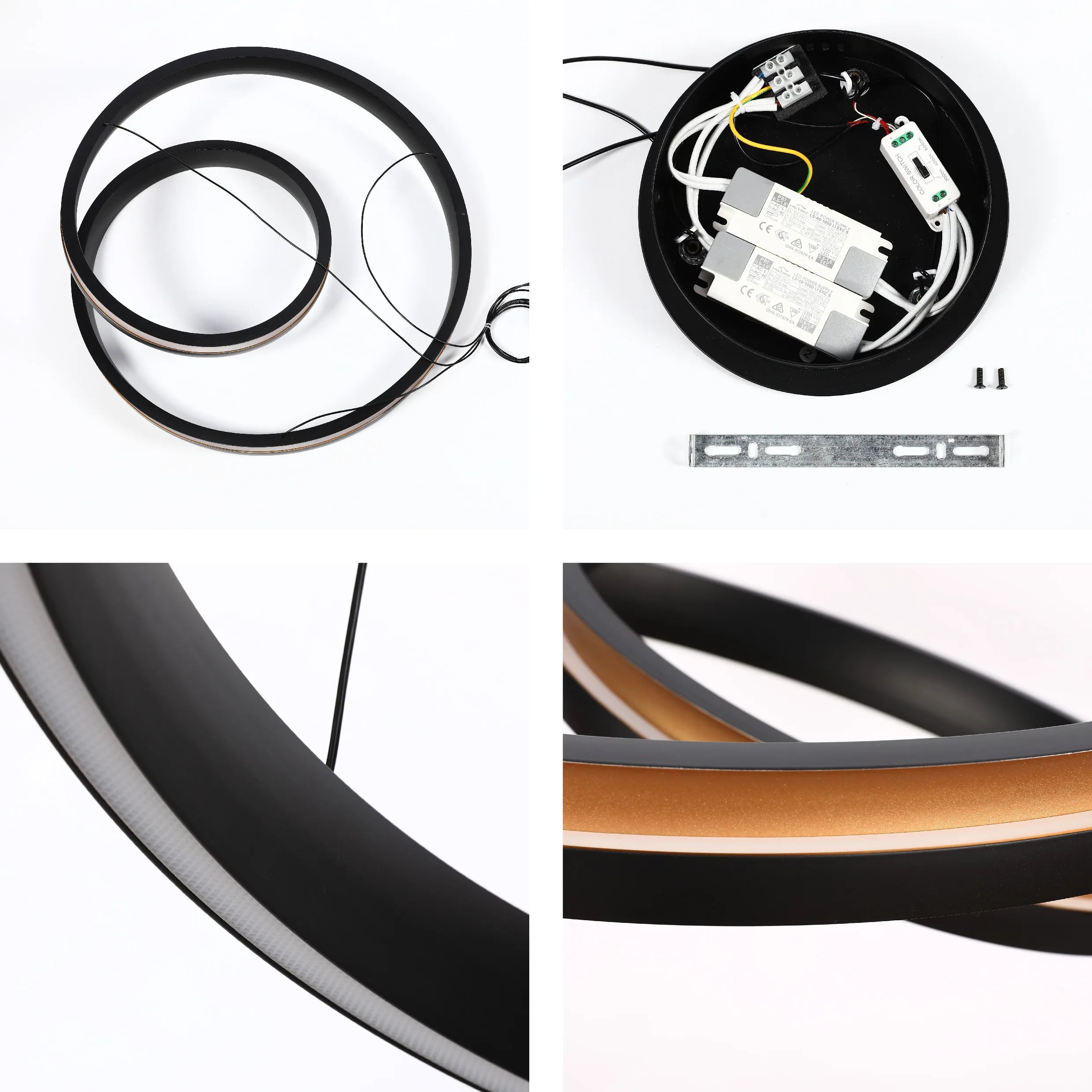 Black and Gold Modern LED Pendant Light - Single, Double, Triple Tier and Oblong