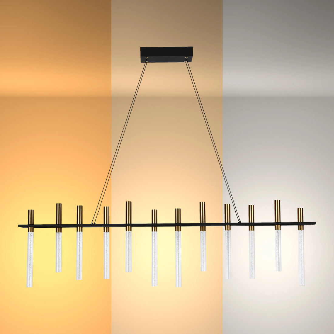 Black & Brass Modern Glass Tube Chandelier - Linear & Circular